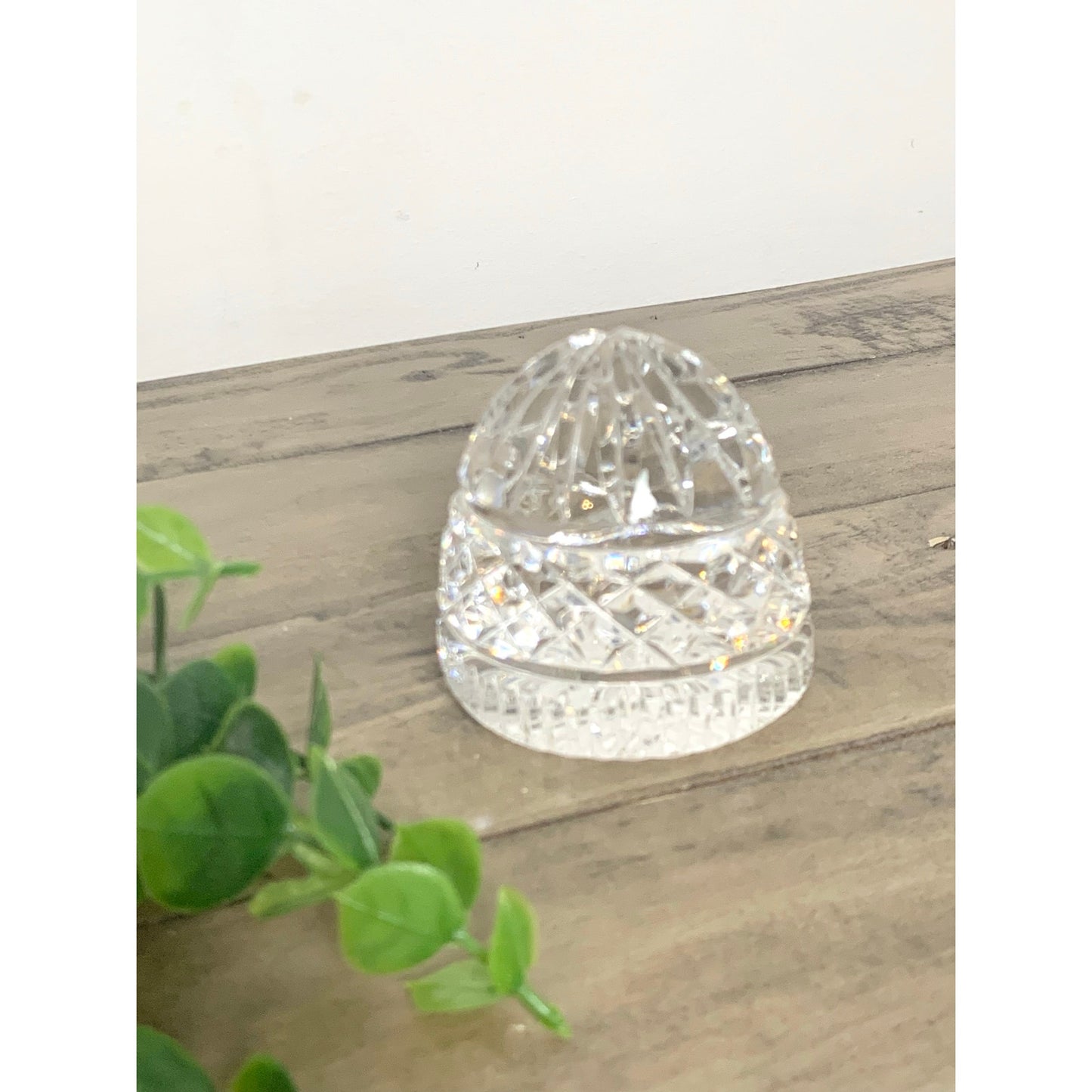 Vintage Cut Crystal Glass Dome Paperweight – Diamond Cut Clear Glass Sparkling Accent
