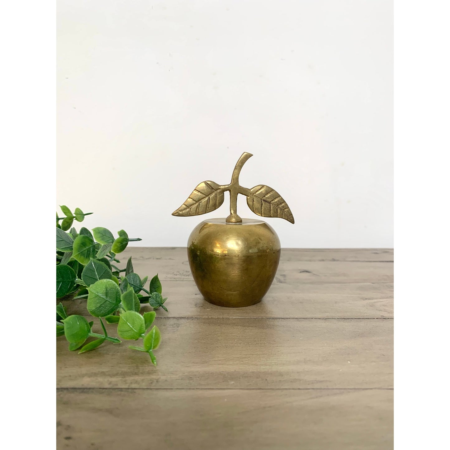 Vintage Brass Apple Bell Handmade India Leaf Handle Retro Fall Gold Teacher MCM