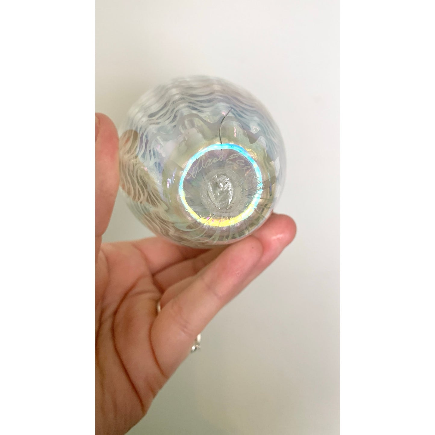 Vintage Glass Eye Studio Iridescent Art Glass Vase Handblown with Wavy Design