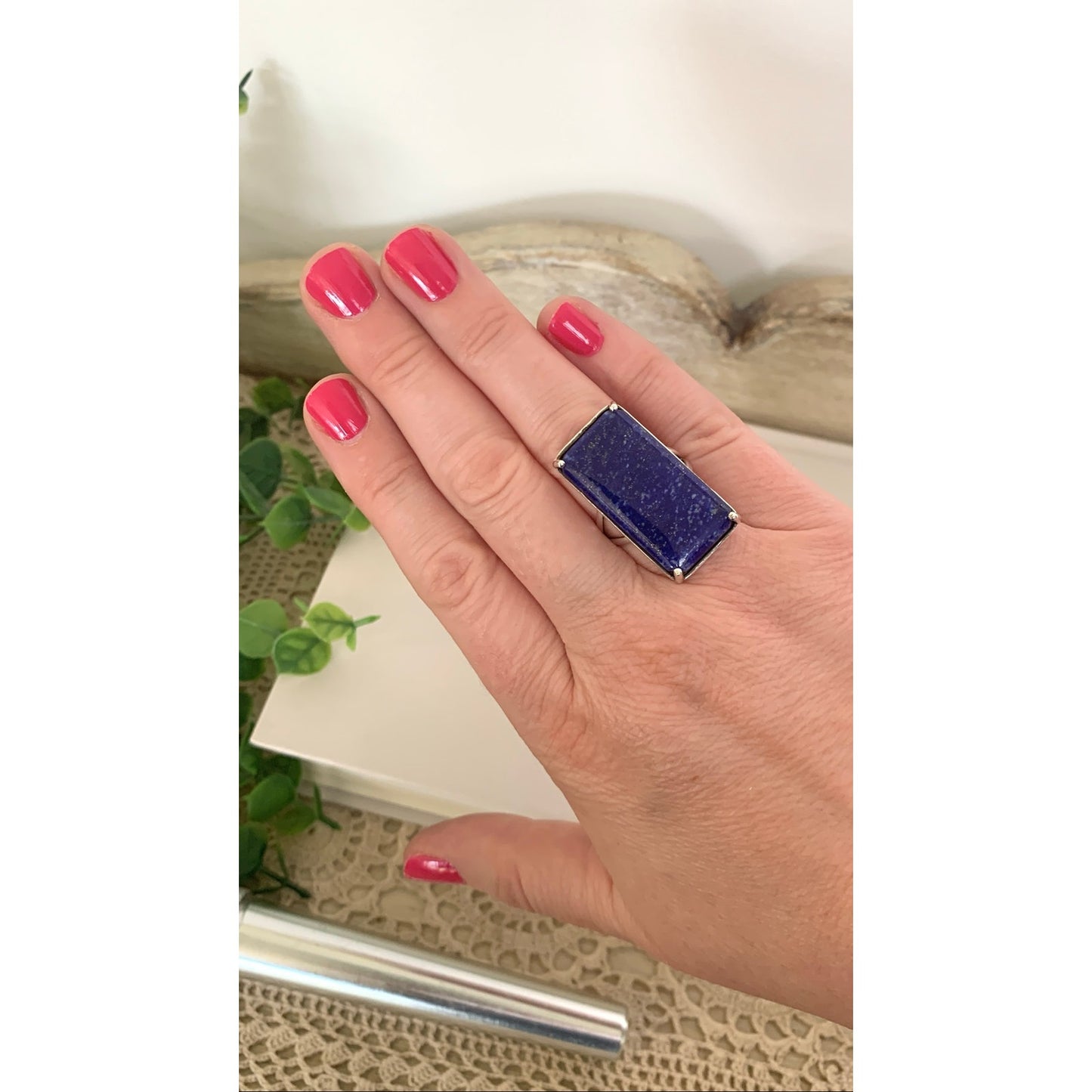 Vintage Lapis Lazuli Ring Sterling Silver 925 Djoy Statement Size 9 Southwestern