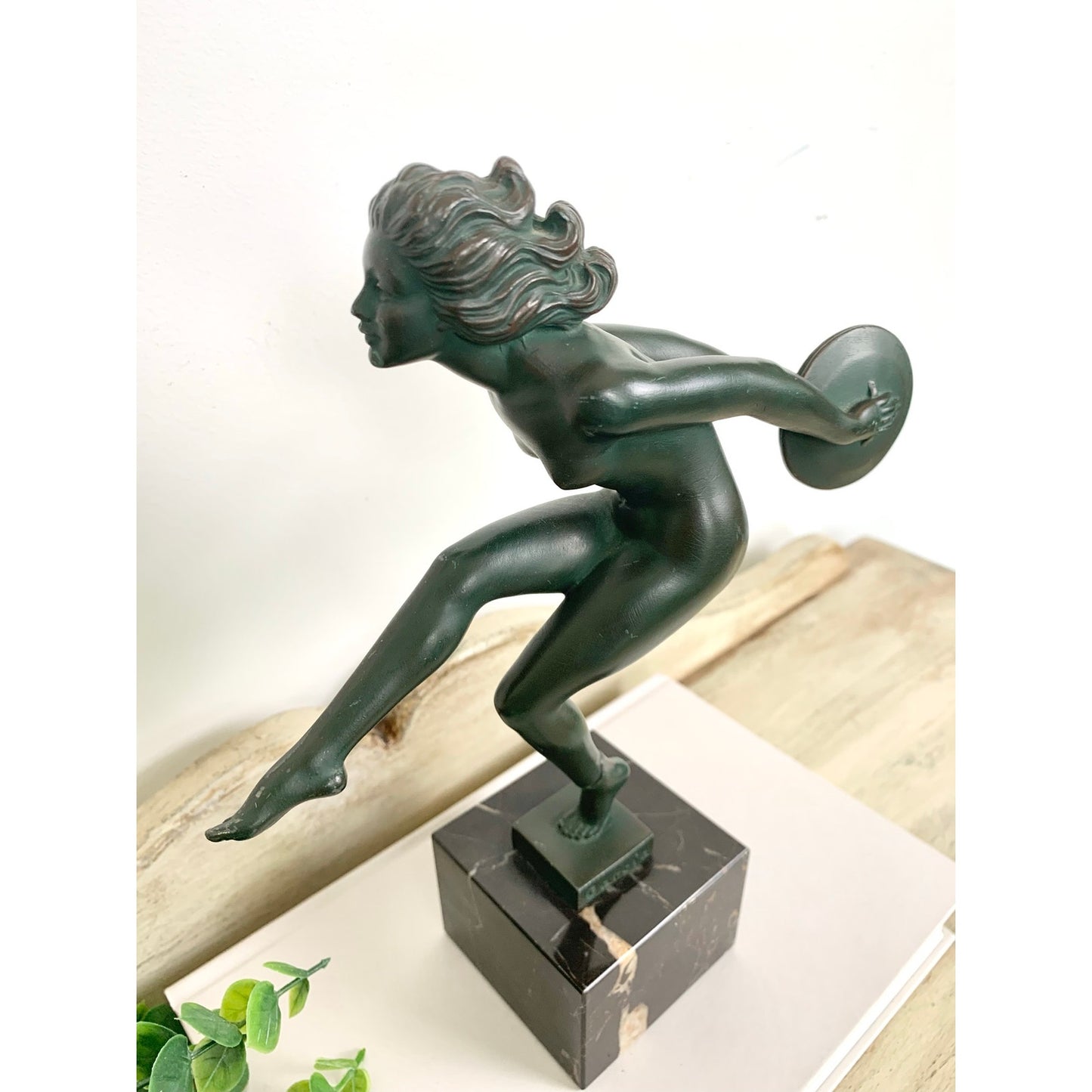 Vintage French Art Deco Garcia Dancer Sculpture Le Verrier Figural Statue Marble Base