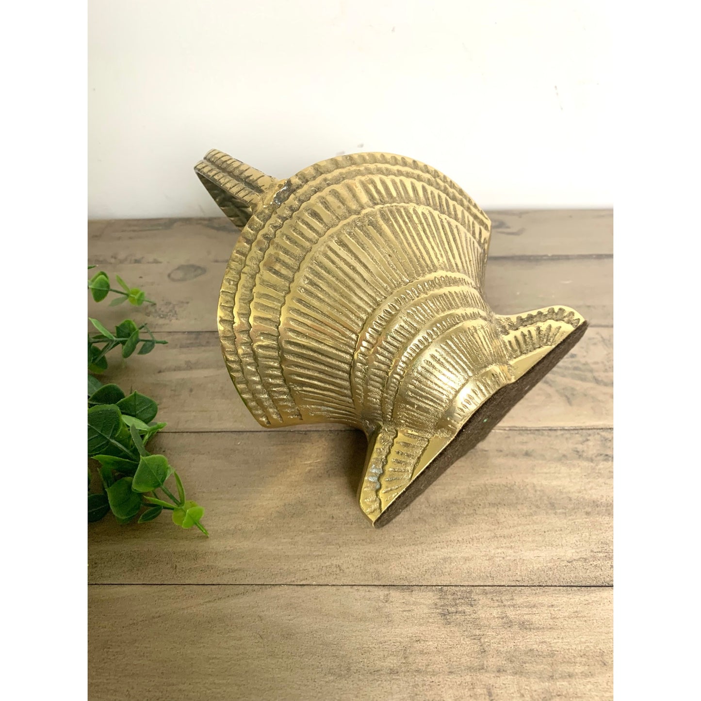 Vintage Solid Brass Seashell Basket Planter with Handle Heavy Coastal Nautical