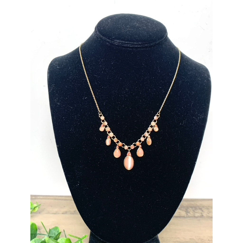 Goldtone Fashion Necklace Two-Tone Pink Stones Adjustable 16”–18.25” Feminine