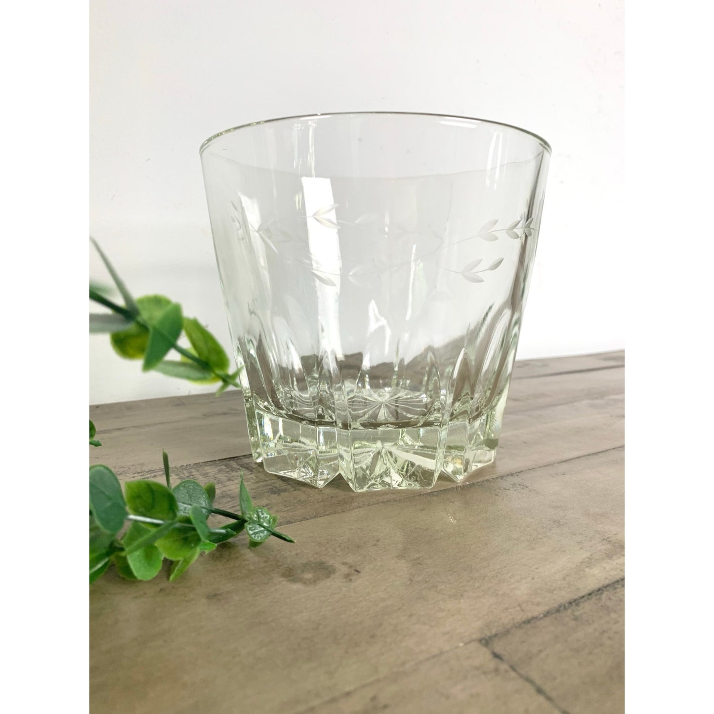 Vintage Princess House Etched Glass Ice Bucket with Floral Band and Starburst Base