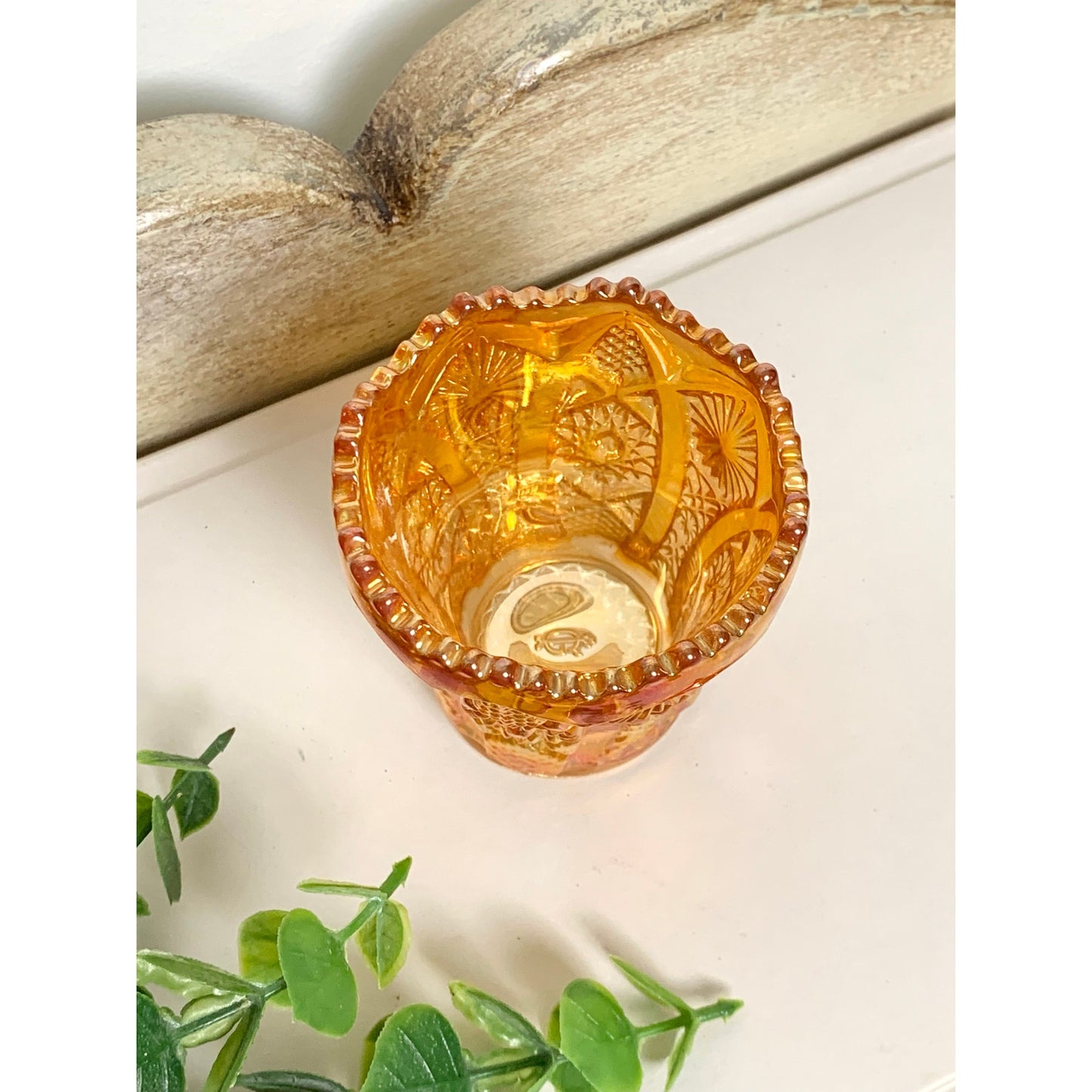 Vintage Imperial Glass Marigold Carnival Glass Toothpick Holder Iridescent Votive