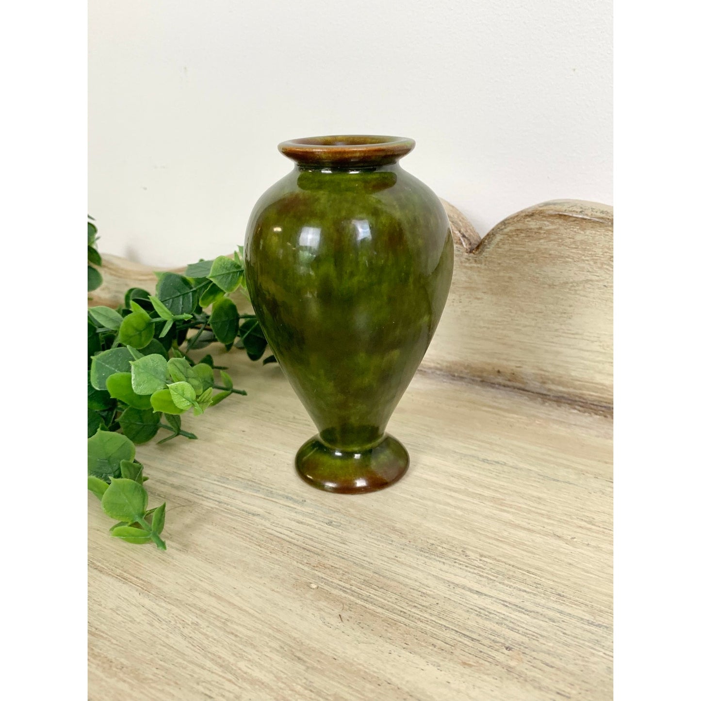 Vintage Studio Pottery Vase Moss Green Signed Gail Art Pottery Mid Century Cottage