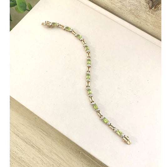 Vintage Ross Simons Peridot Tennis Bracelet Sterling Silver Gold Vermeil Elegant