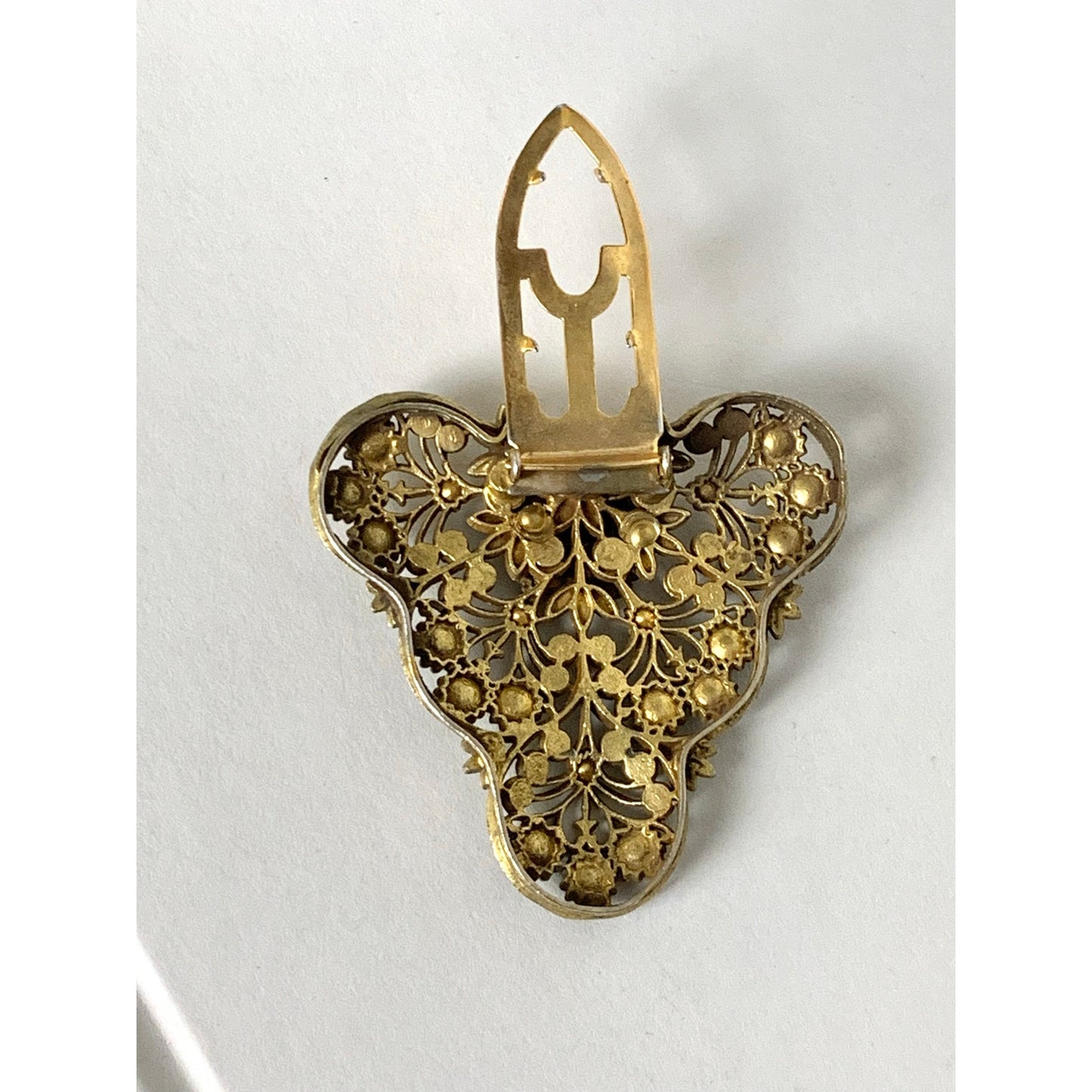 Antique 1920s Goldtone Filigree Dress Clip Marcasite Floral Art Deco Jewelry Scarf Clip