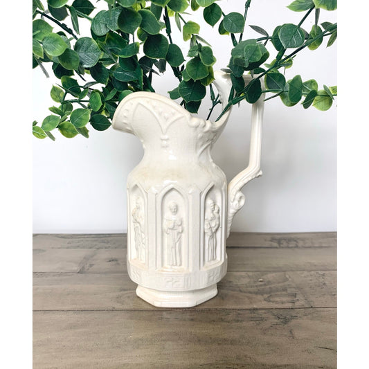 Vintage LEGO Japan Gothic Revival Apostle Ceramic Pitcher Vase Figural Relief