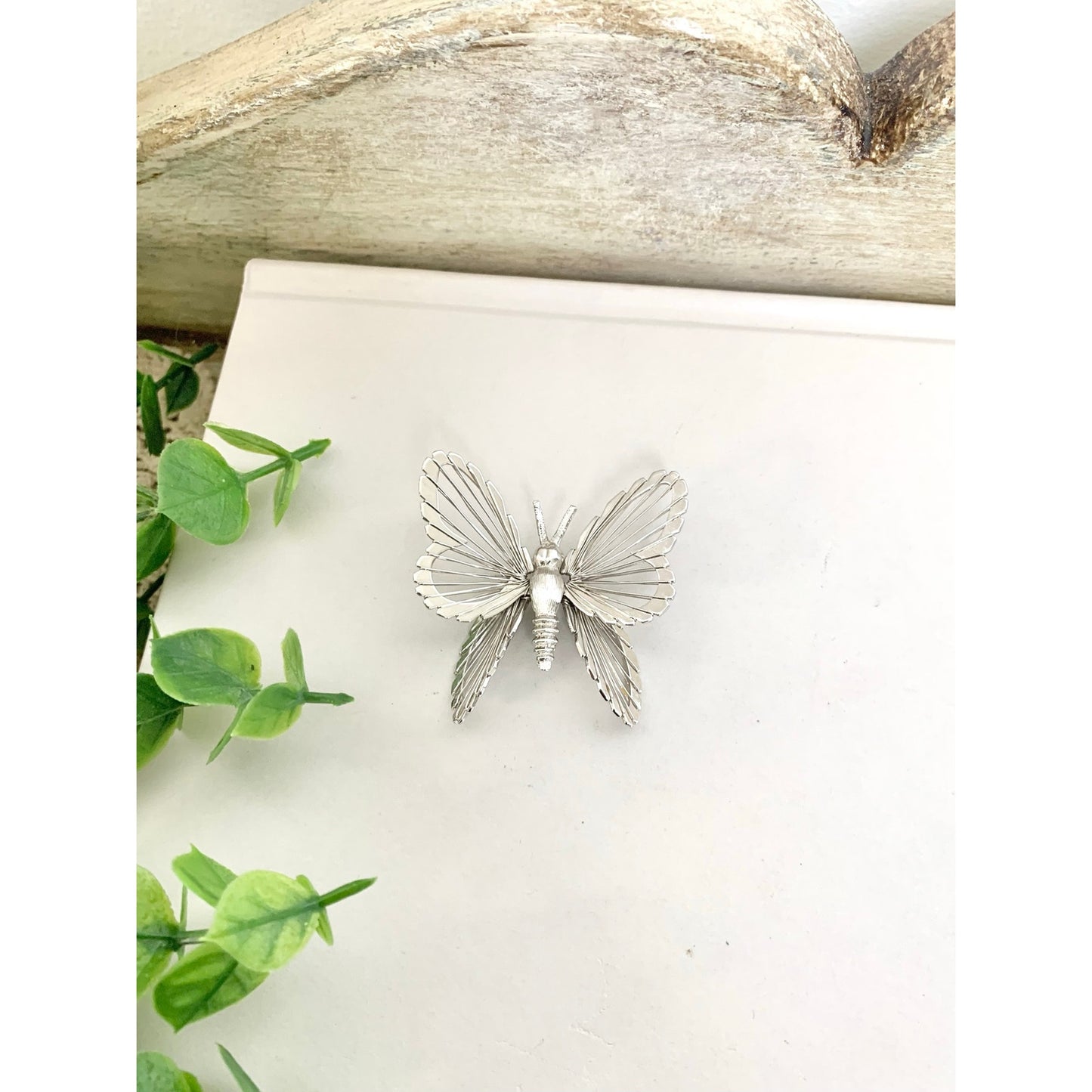 Vintage Monet Butterfly Brooch Silvertone Filigree Wing Pin Signed Statement Nature Jewelry