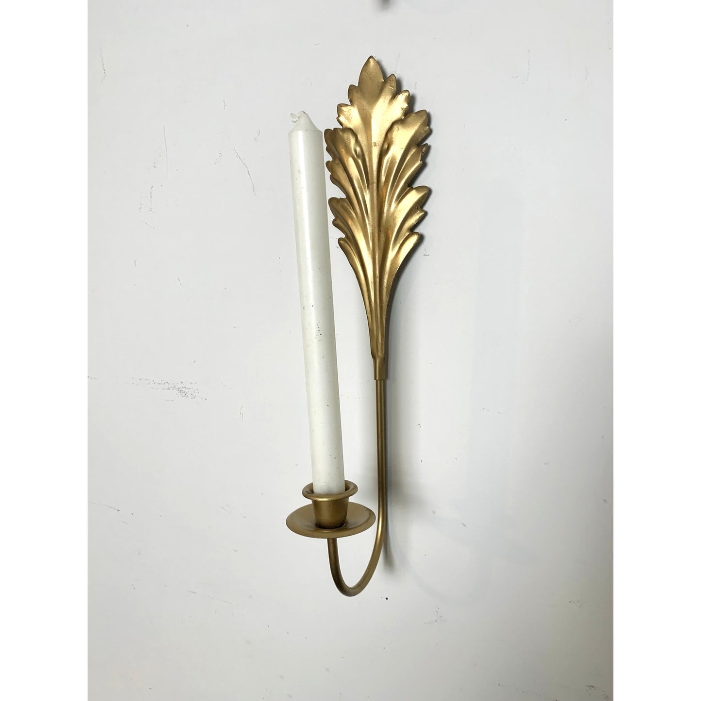 Vintage Gold Leaf Wall Sconces Pair Candleholders Hollywood Regency 15.5 Mid Century Glam