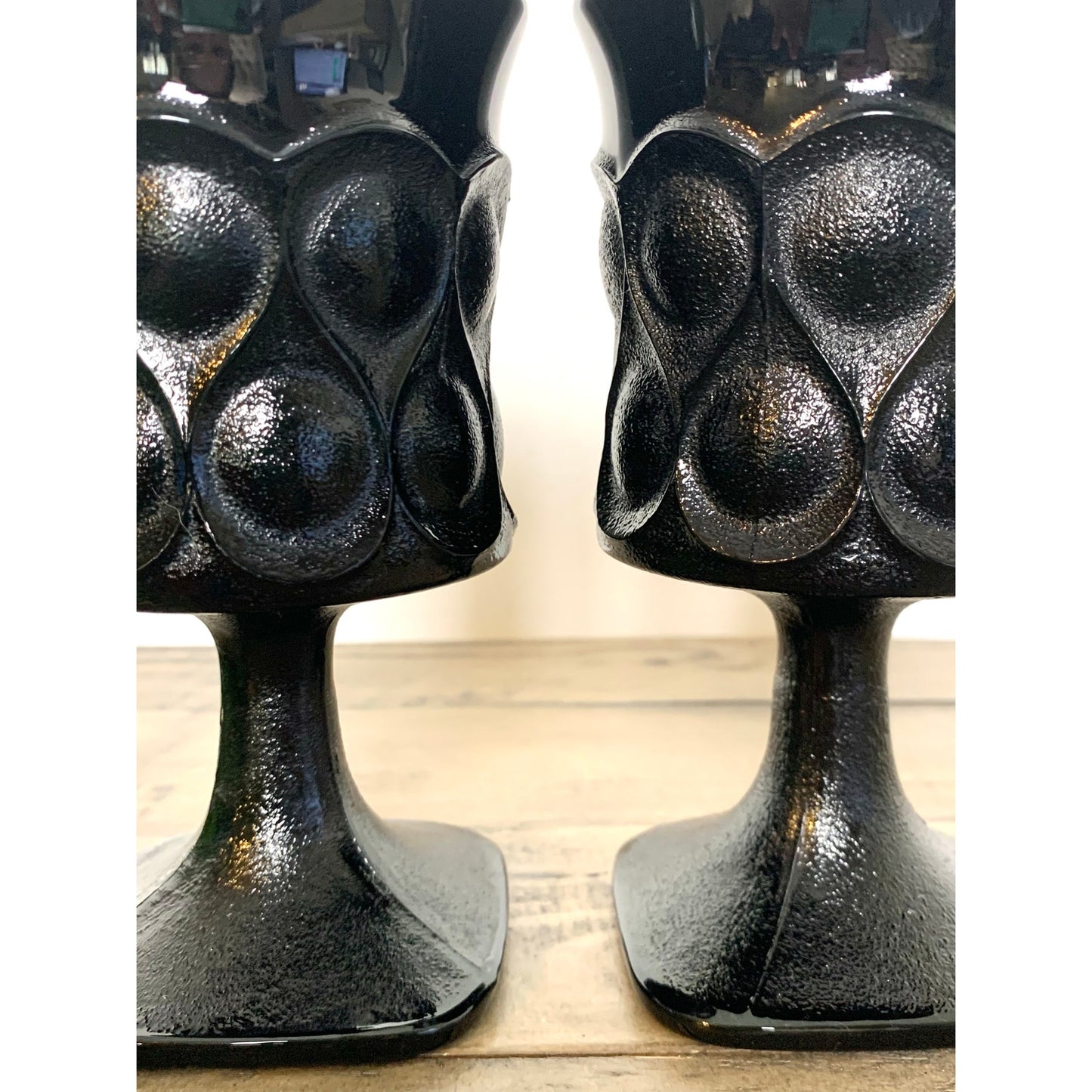 Vintage Noritake Spotlight Ebony Black Glass Water Goblets Mid Century Modern