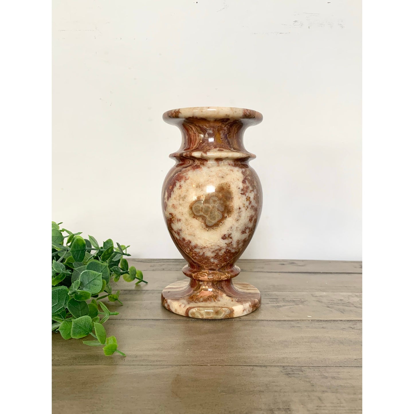 Vintage Polished Onyx Stone Vase Natural Striped Marble Pattern Earthy Boho Urn