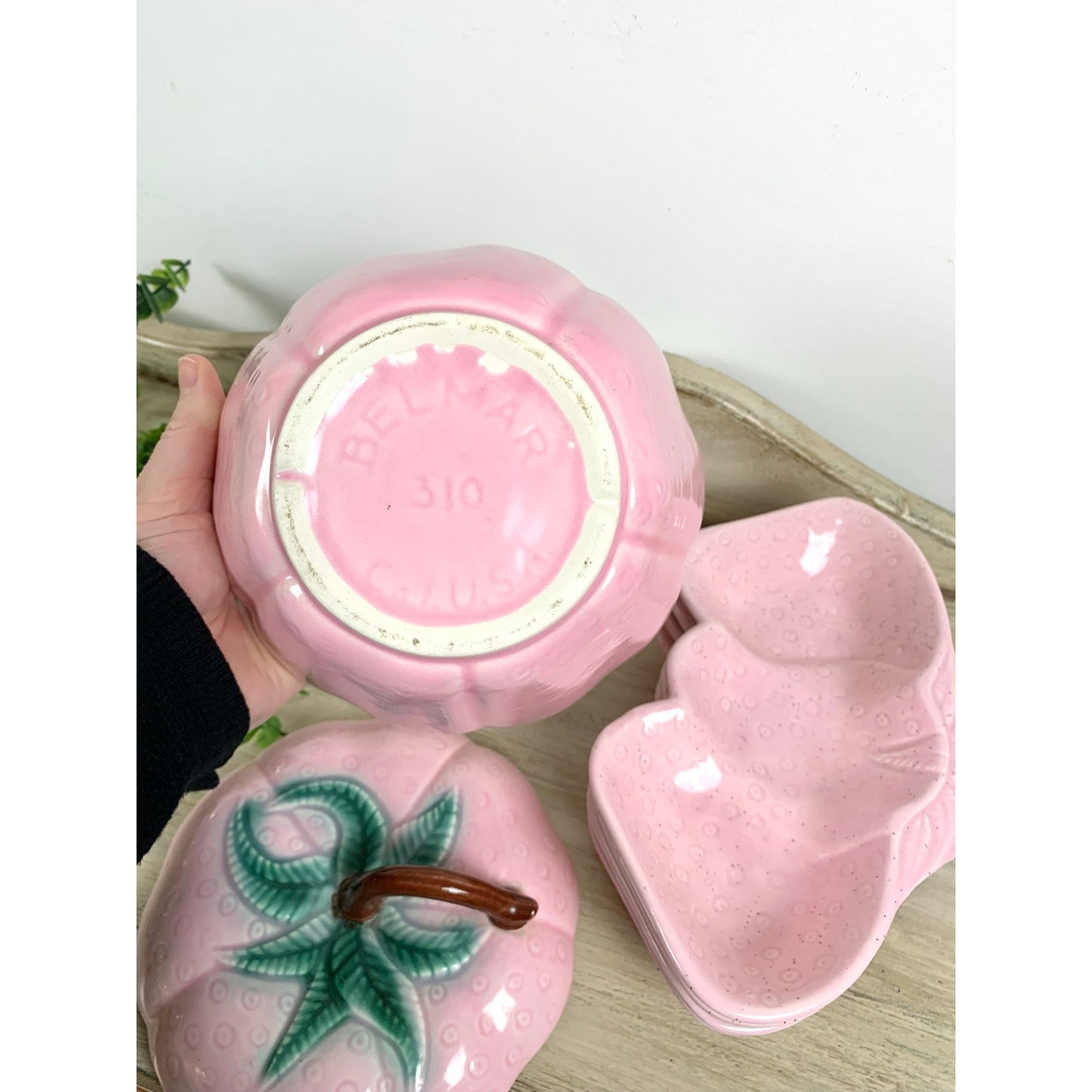 Vintage Pink Strawberry Ceramic Serving Set