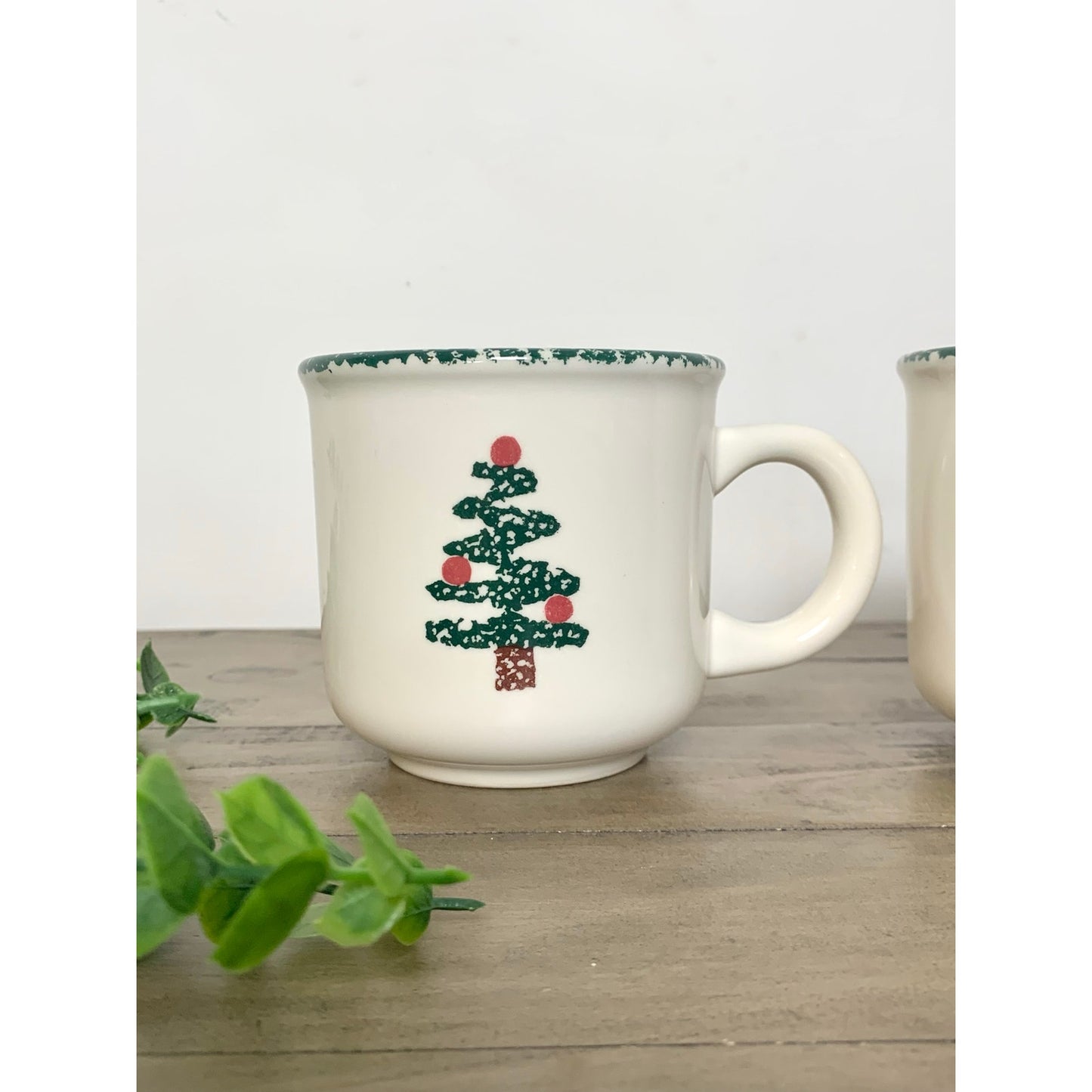Vintage Furio Italy Christmas Tree Mugs Pair Ceramic Holiday Collectible Cups