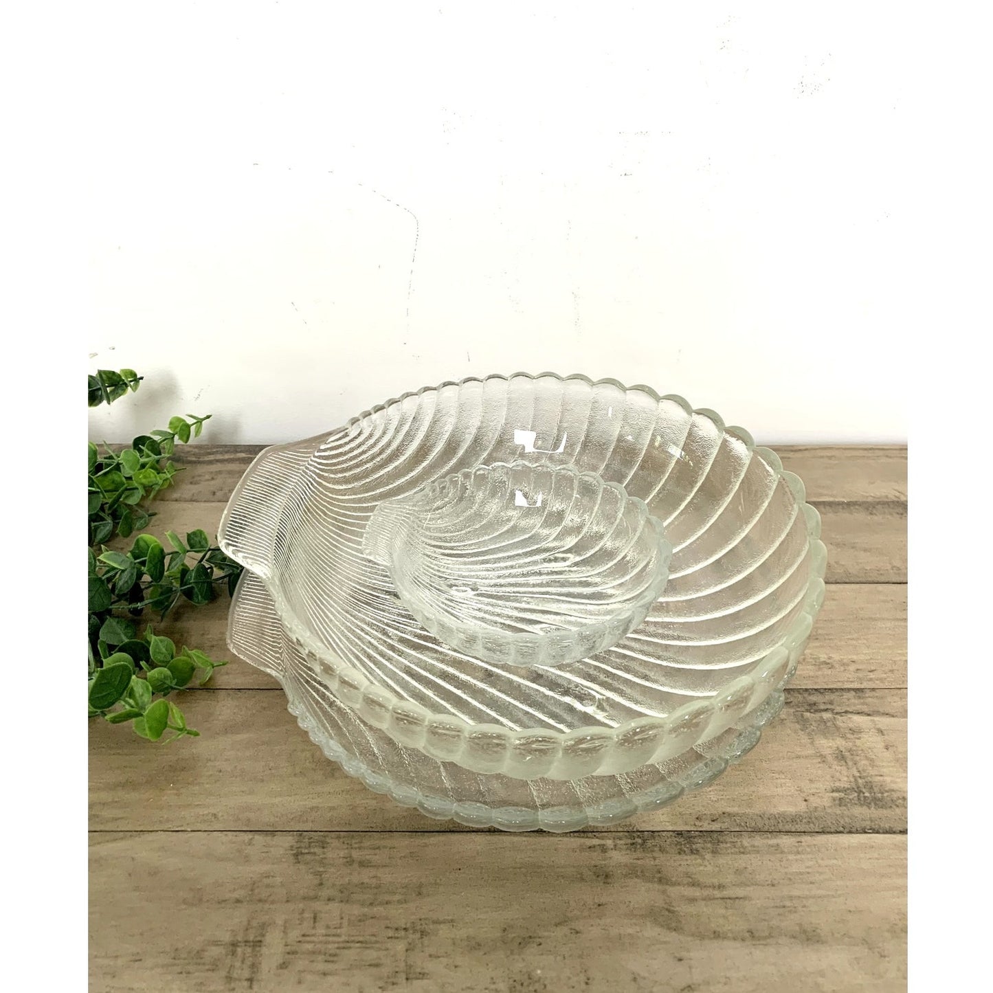 Vintage Anchor Hocking Clam Shell Glass Serving Dish Set 3pc Coastal Cottage