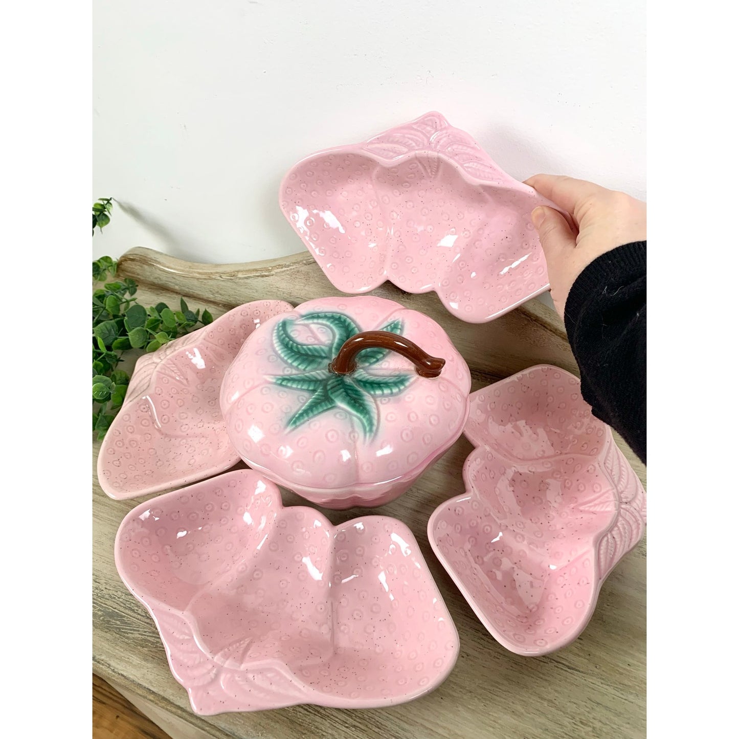 Vintage Pink Strawberry Ceramic Serving Set