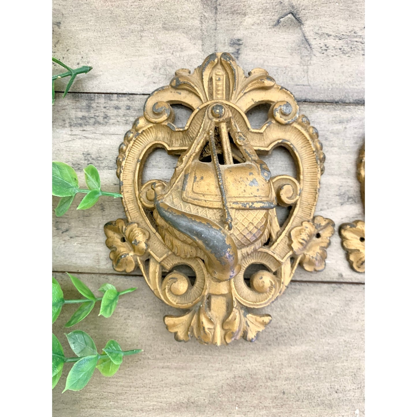 Antique French Revival Furniture Mounts Ornate Architectural Crest Pair Wall Decals