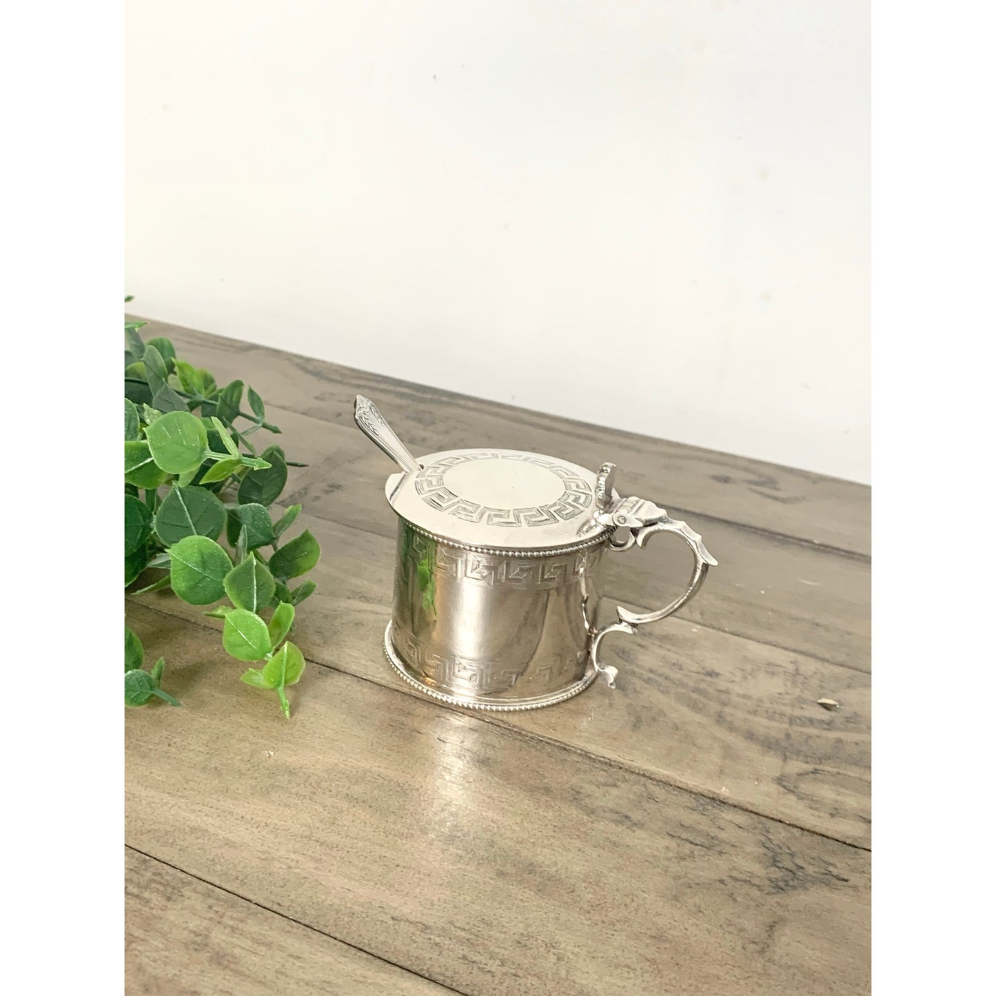 Vintage Silverplated Mustard Pot with Hinged Lid and Spoon EPNS Serving Dish jar Sugar Old Money