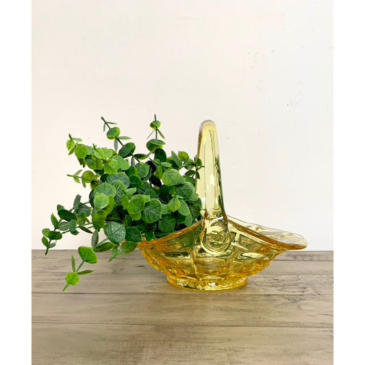 Vintage Tiara Indiana Glass Yellow Bowl Basket Constellation Pattern Cottagecore