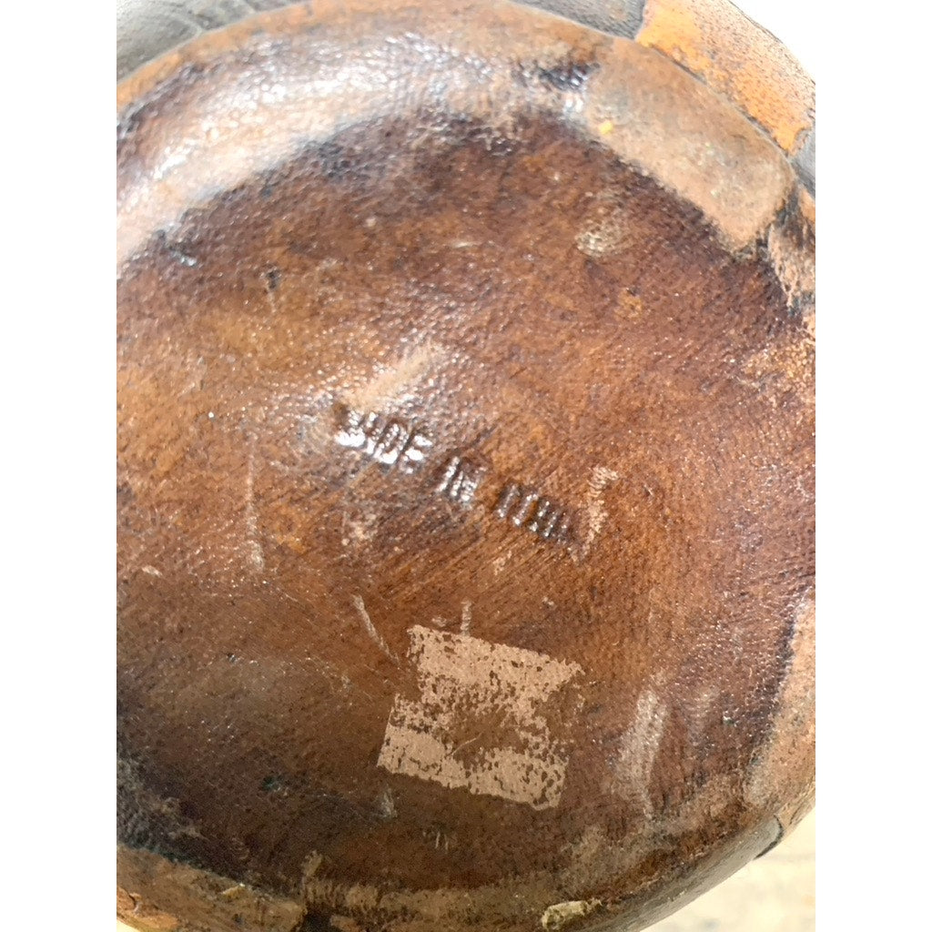 Vintage Italian Leather Lion Head Decanter Bottle Brass Ring Stopper Old Money