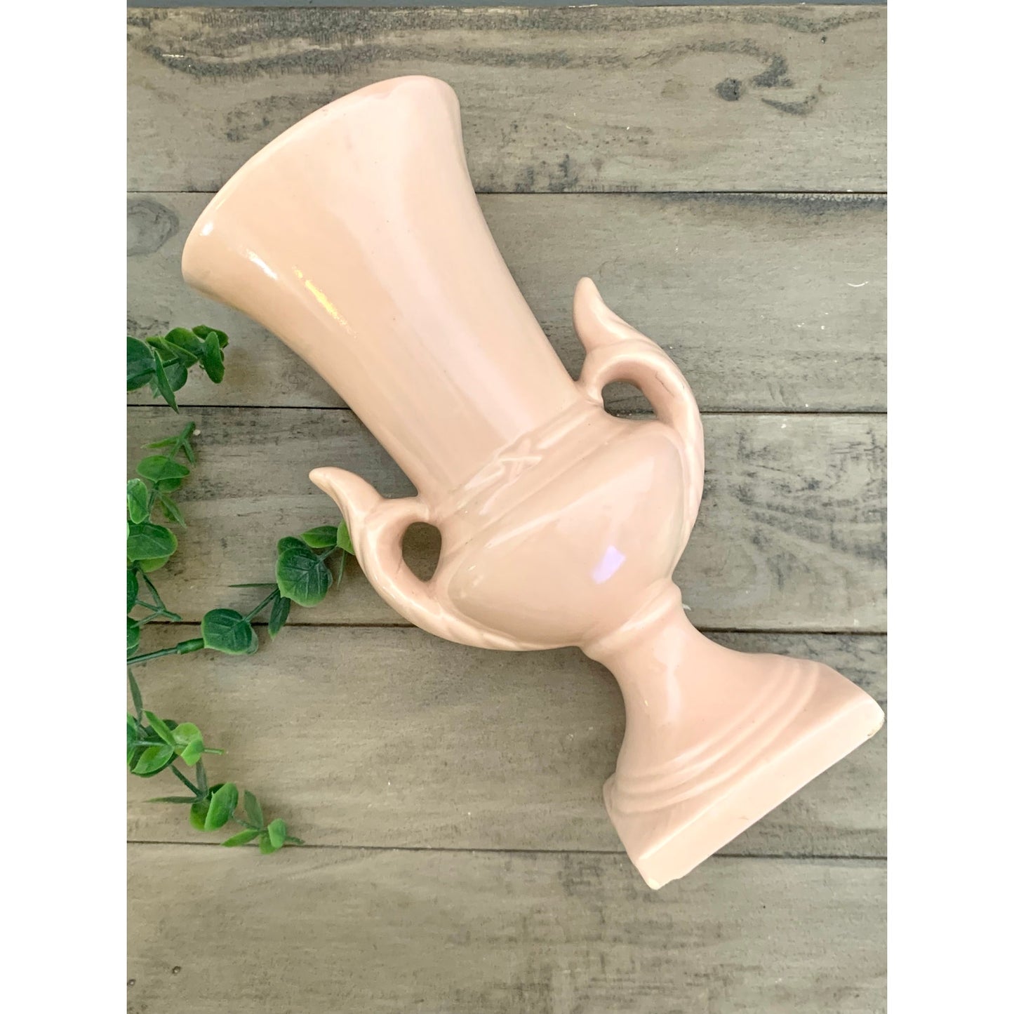 Vintage Royal Haeger Blush Pink Vase with Handles Mid Century Ceramic Pedestal Urn