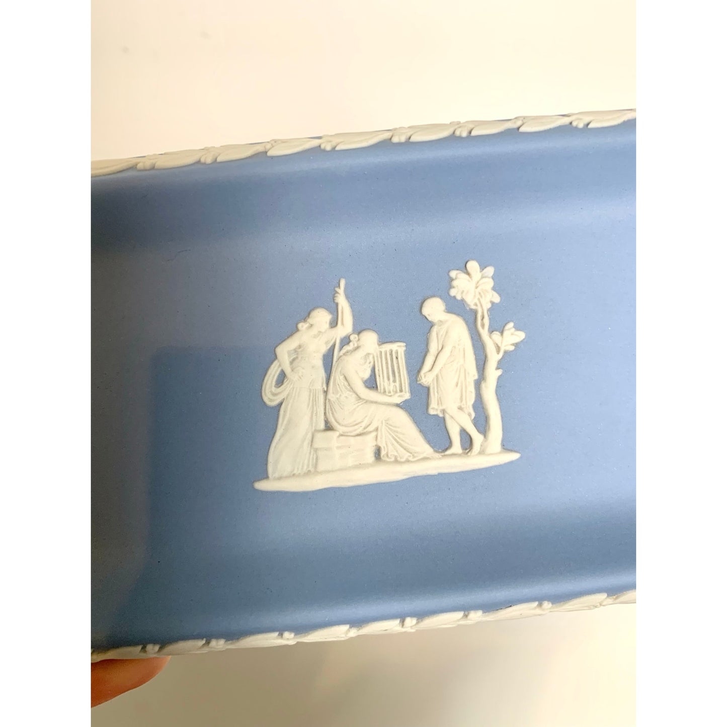 Vintage Wedgwood Blue Jasperware Rectangular Tray Classical Relief Made in England