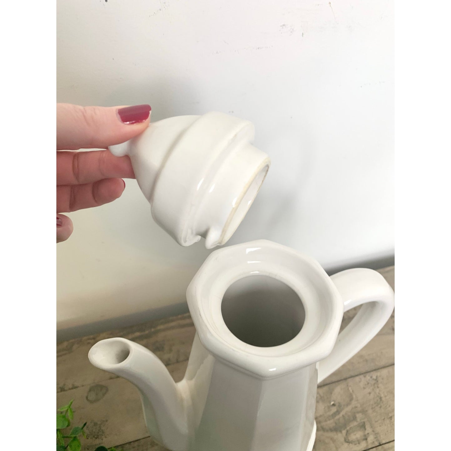 Vintage Pfaltzgraff Heritage Tall White Coffee Pot Octagonal Teapot Country Cottage Farmhouse