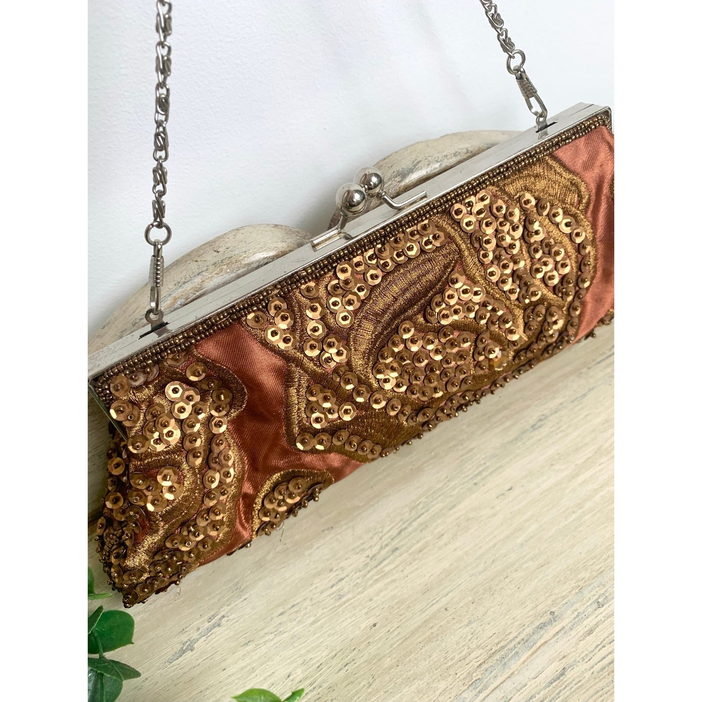 Vintage Brown Sequin Beaded Clutch Purse Evening Bag Cocktail Party Y2K Glam Wedding Guest