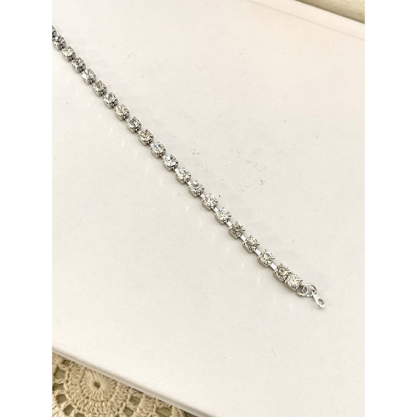 Vintage Rhinestone Tennis Bracelet Clear Crystal Silver Tone Classic Statement