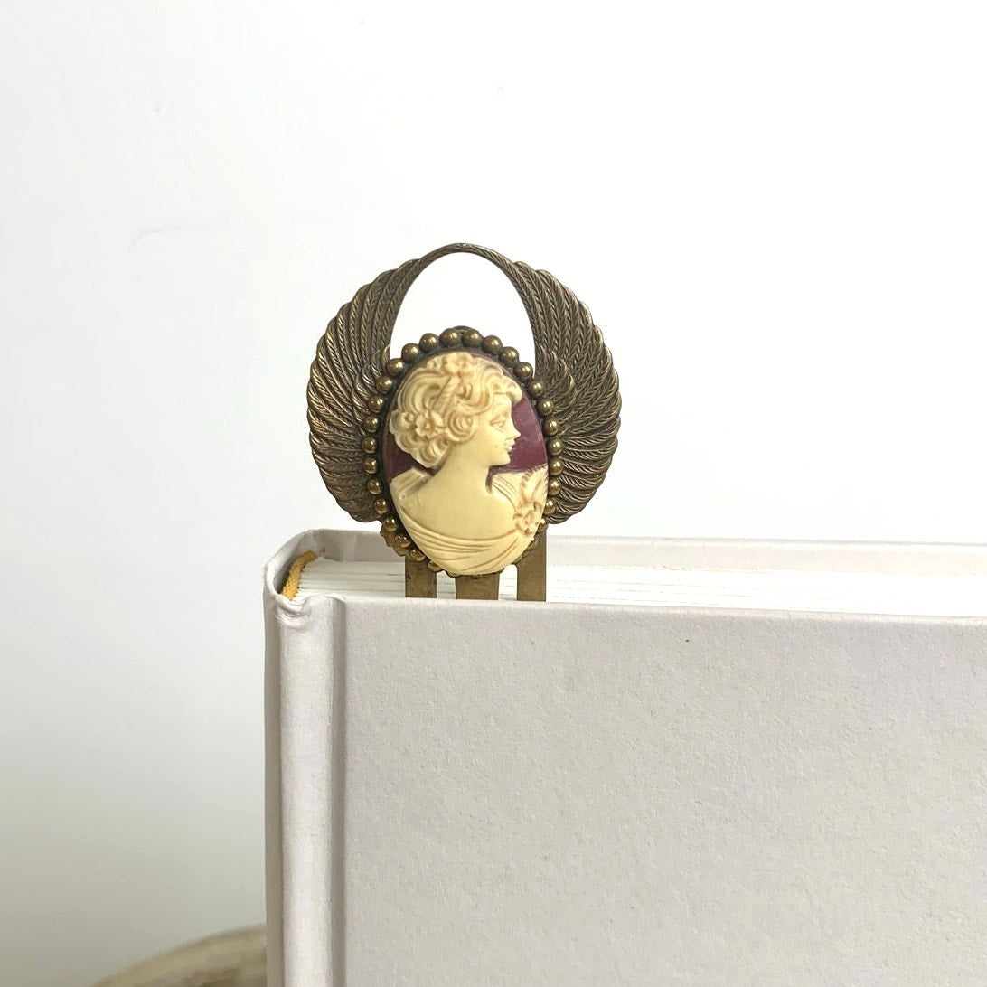 Vintage Victorian Style Cameo Brass Bookmark Angel Wings Old World Charm Book Lover