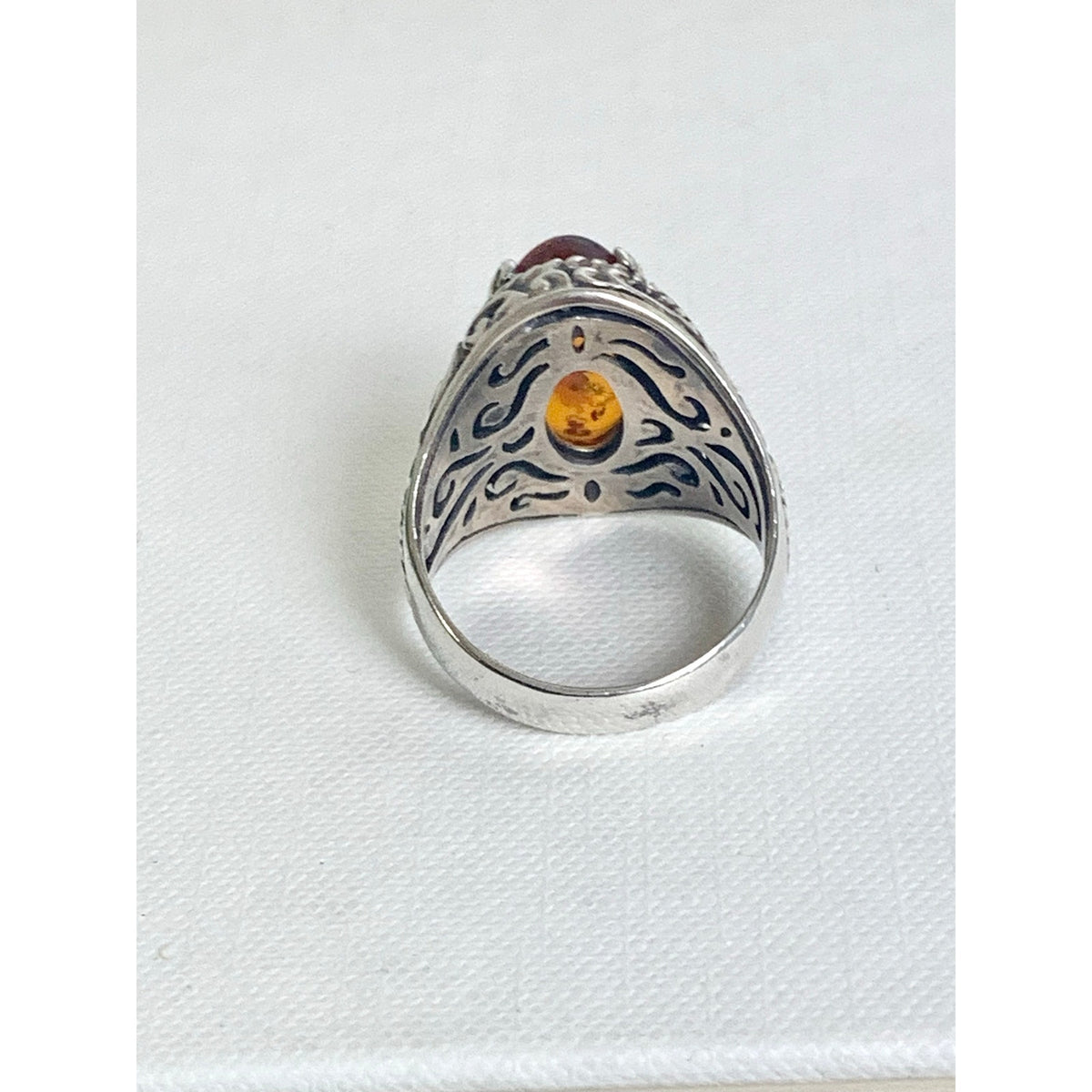 Vintage Sterling Silver Amber Ring Ornate Filigree Statement Jewelry 925 Boho Southwestern