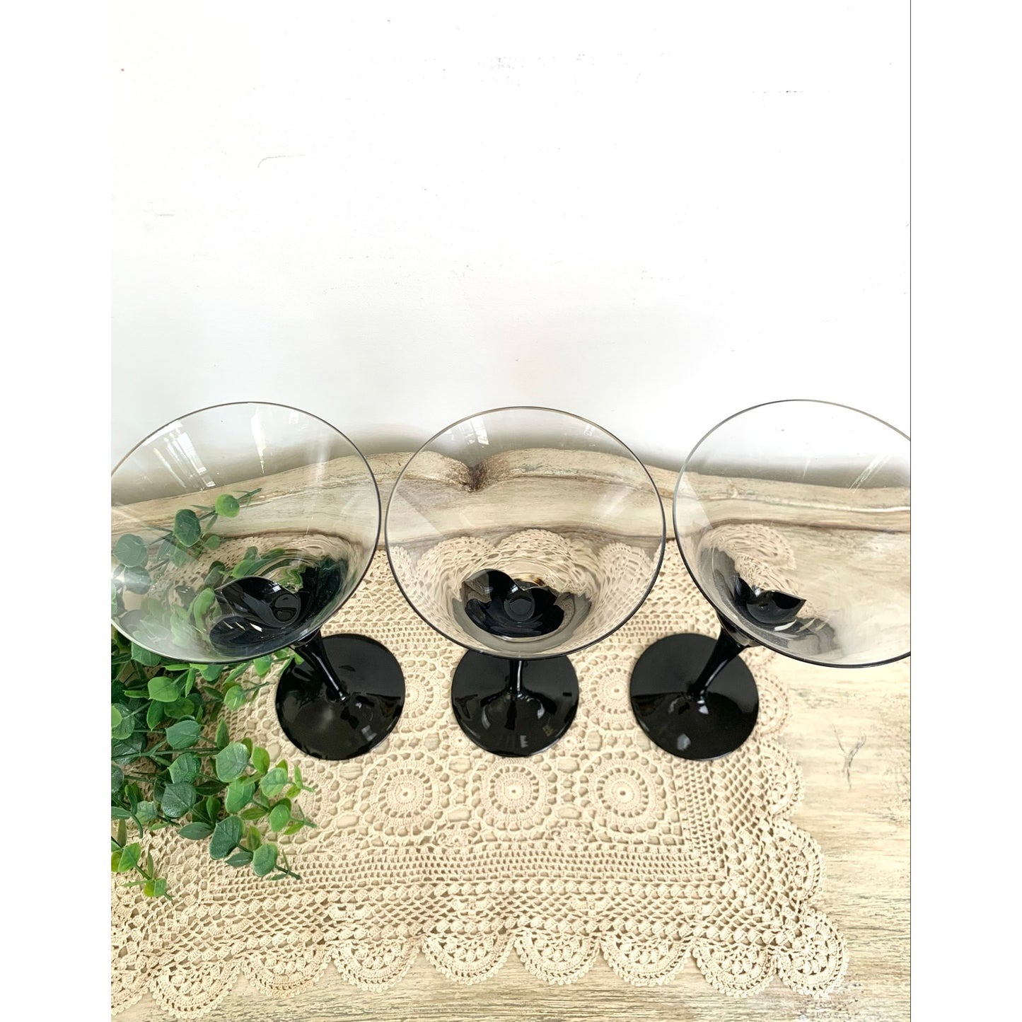 Vintage Mikasa Vogue Onyx Martini Glasses Set of 3 Black Stem Cocktail Glasses Barware Elegant