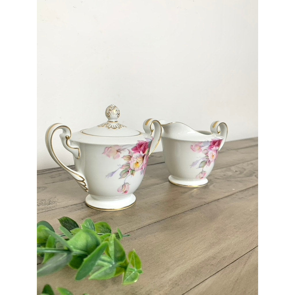 Vintage Noritake China Tea Coffee Serving Set Maruki “M” Backstamp, Pink Rose Pattern