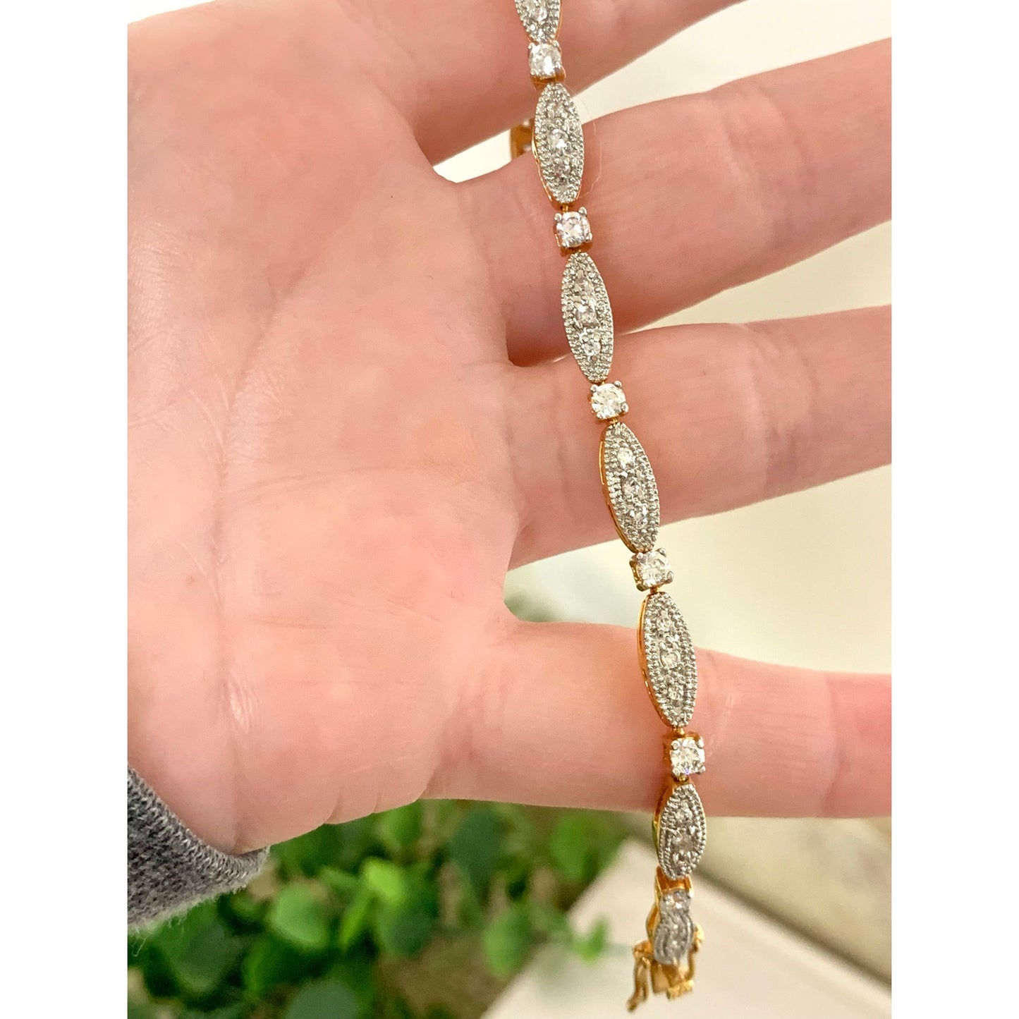Vintage Goldtone Rhinestone Tennis Bracelet Art Deco Style Crystal Glam Jewelry