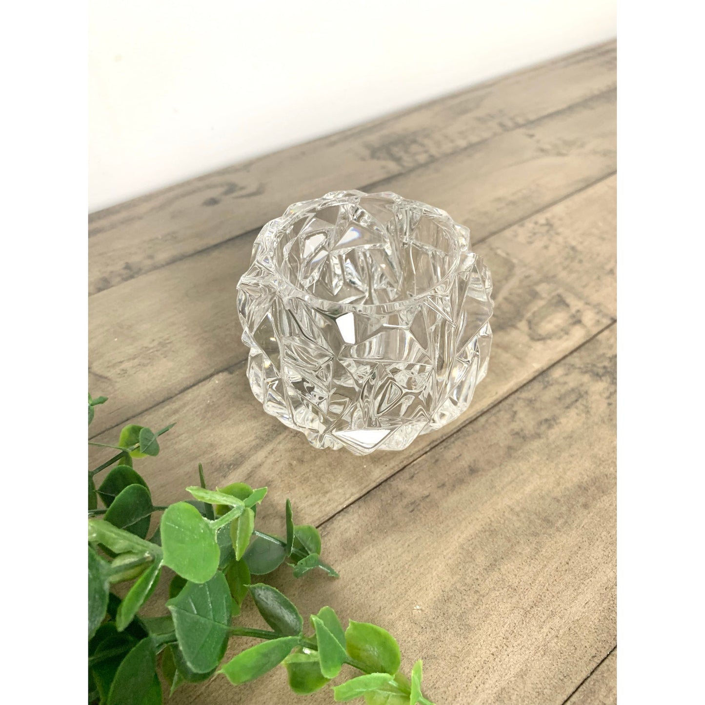 Tiffany & Co. Crystal Faceted Candle Votive Holder – Signed Clear Rock Cut Glass