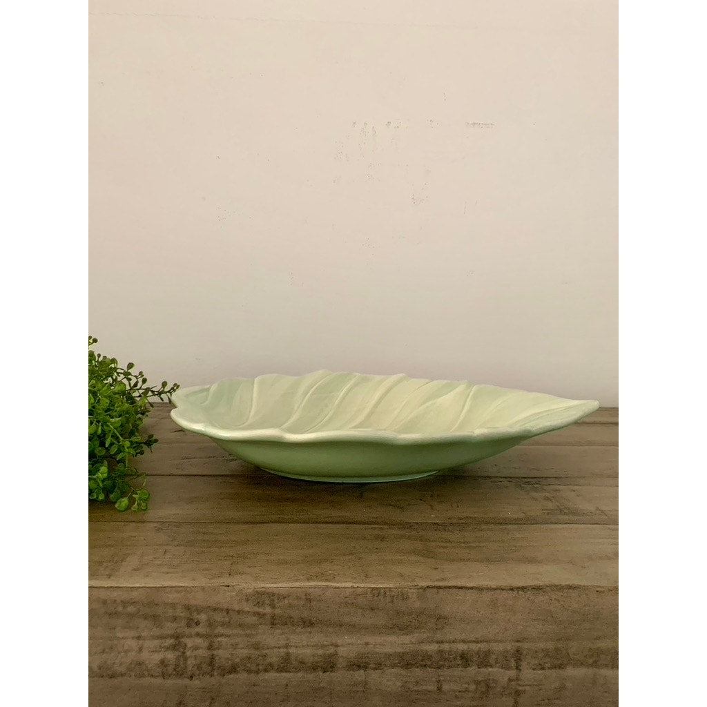 Vintage Royal Haeger Leaf-Shaped Ceramic Platter Tray, Soft Green, 13.625” L