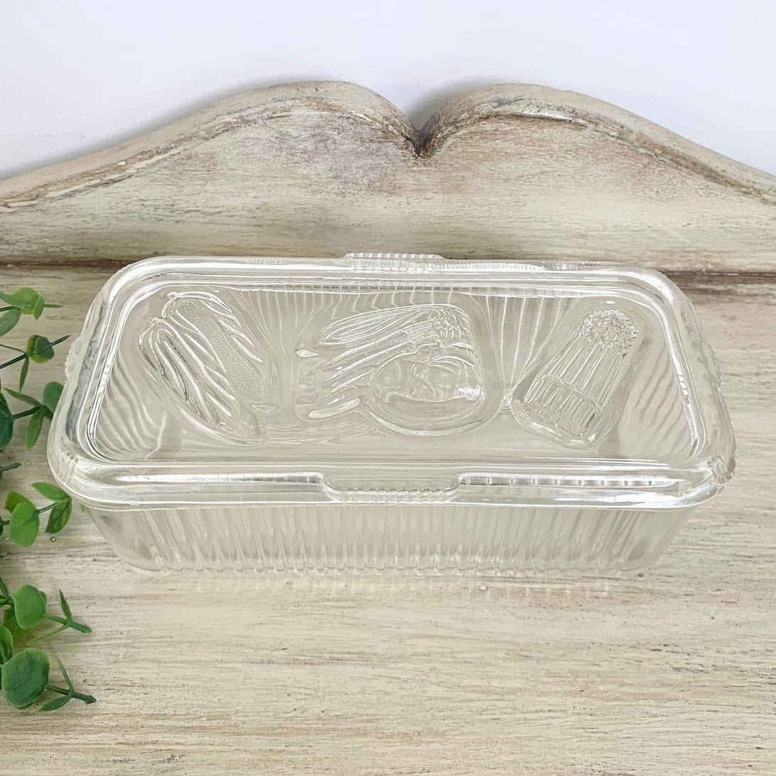 Vintage Federal Glass Refrigerator Dish Lidded Glass Storage Container Retro Vegetable Dish