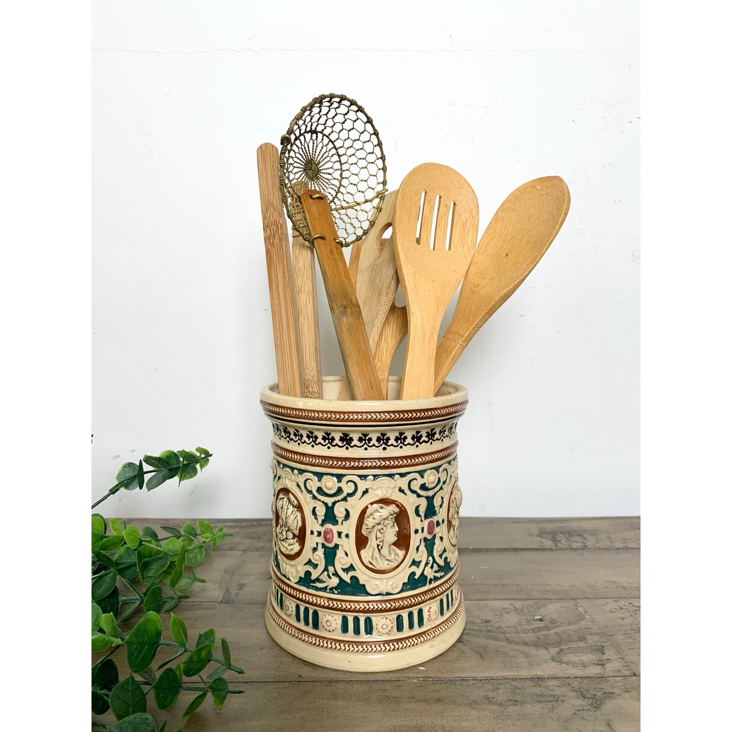 Antique German Majolica Style Pottery Jardiniere Crock Tobacco Jar Humidor