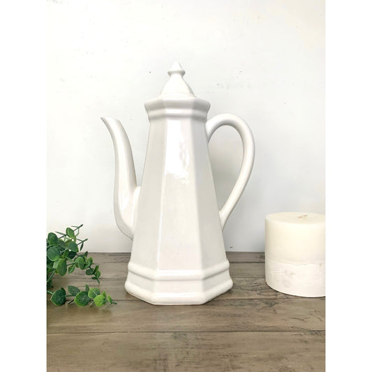 Vintage Pfaltzgraff Heritage Tall White Coffee Pot Octagonal Teapot Country Cottage Farmhouse