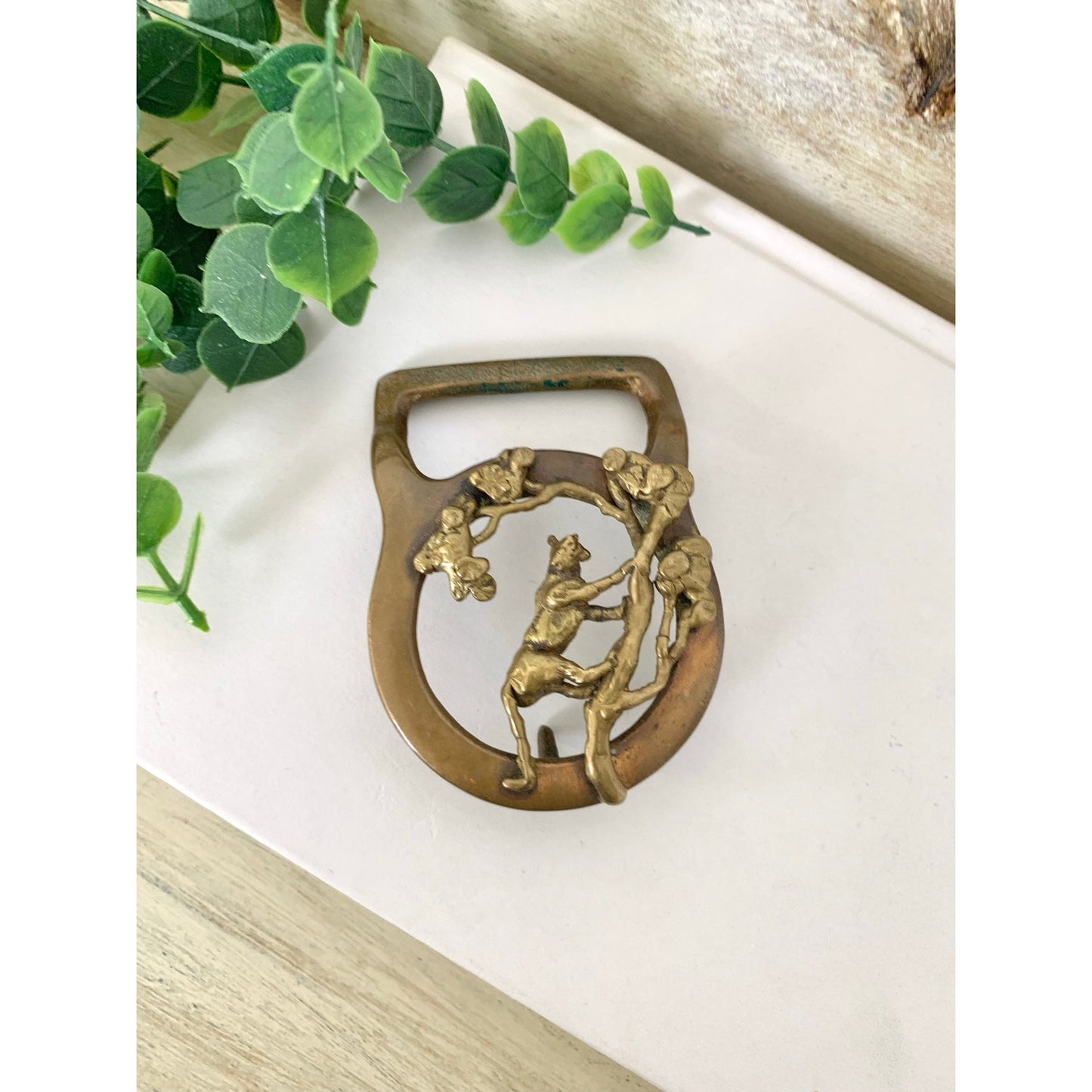 Vintage Masterworks Brass Belt Buckle Tiger Tree Western Animal