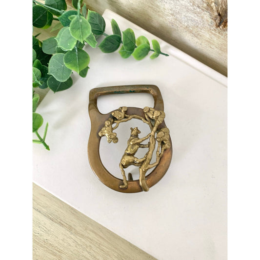 Vintage Masterworks Brass Belt Buckle Tiger Tree Western Animal