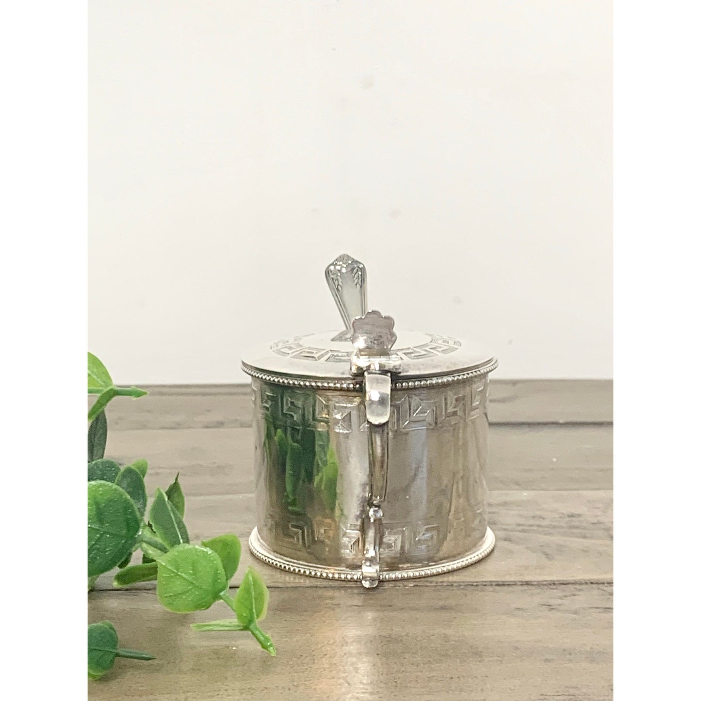 Vintage Silverplated Mustard Pot with Hinged Lid and Spoon EPNS Serving Dish jar Sugar Old Money