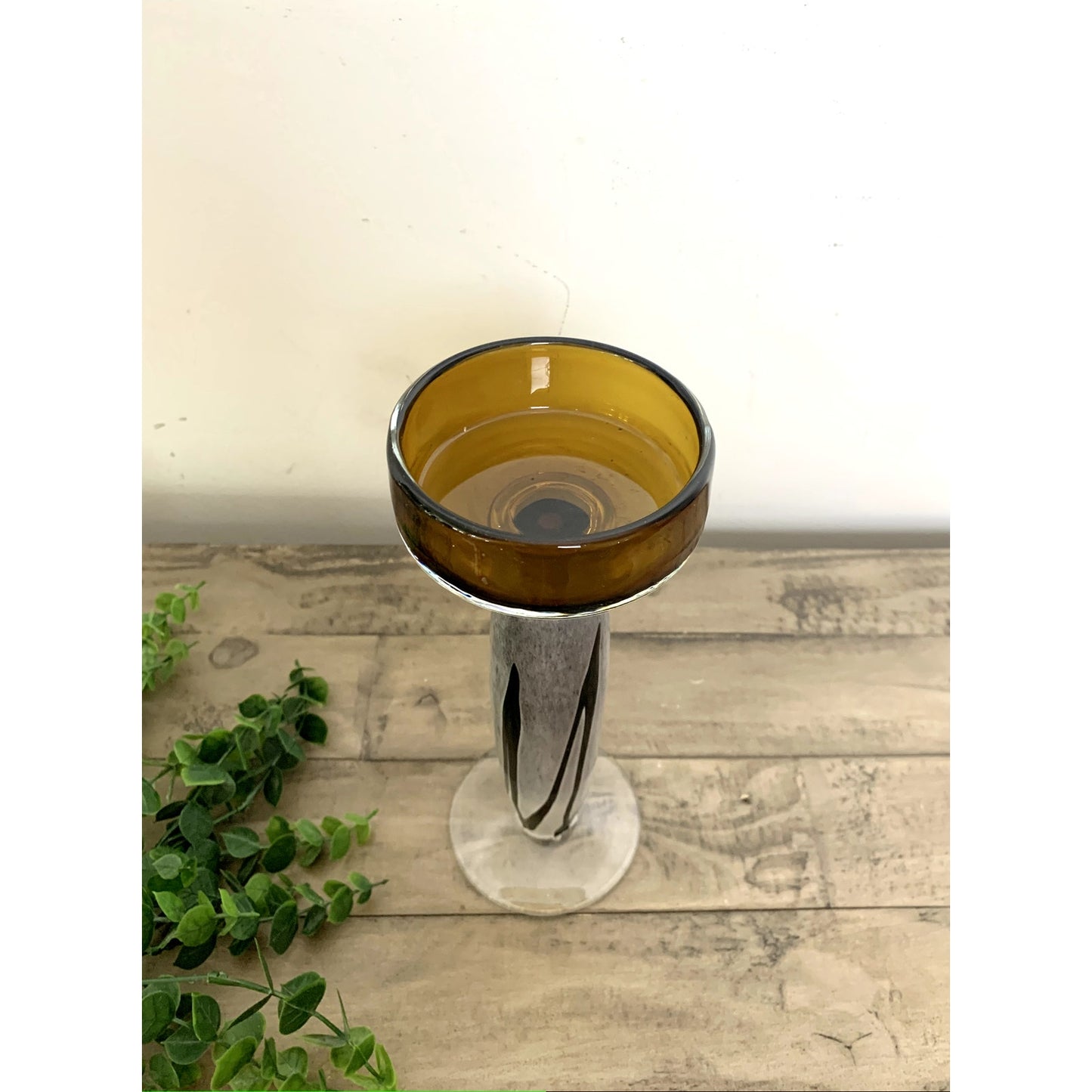 Vintage MCM Art Glass Candle Holder – Amber Glass Pedestal Pillar Candle Retro