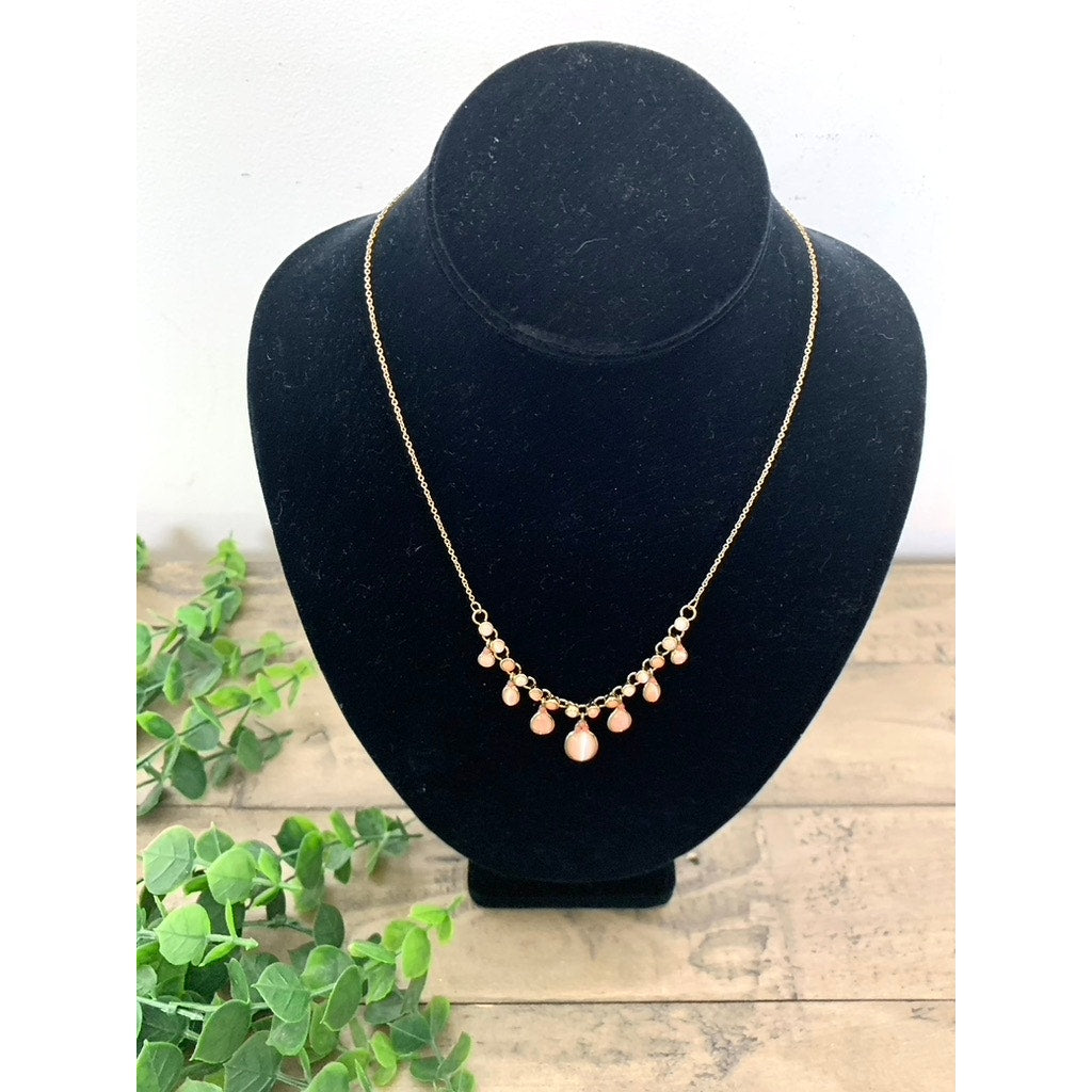 Goldtone Fashion Necklace Two-Tone Pink Stones Adjustable 16”–18.25” Feminine