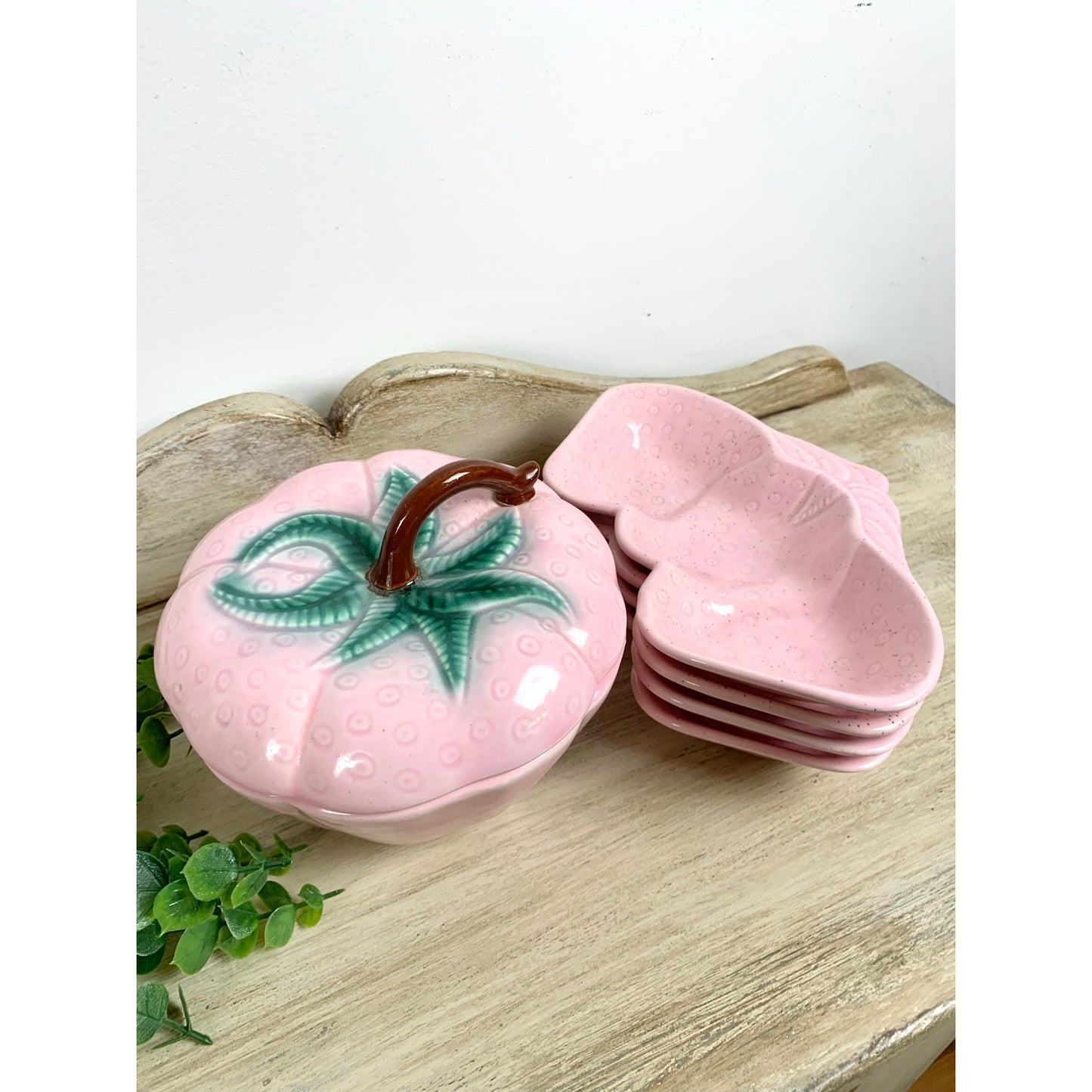Vintage Pink Strawberry Ceramic Serving Set