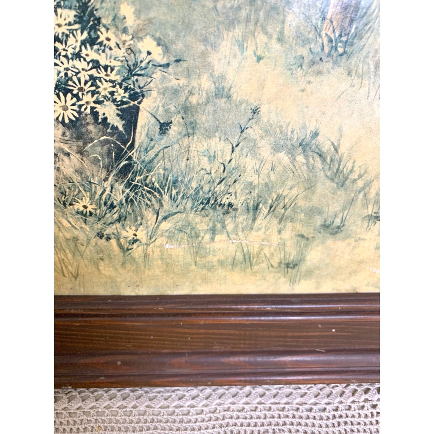 Vintage Daisy Wagon Landscape Print Rustic Farmhouse Wall Art Framed Country Cottage