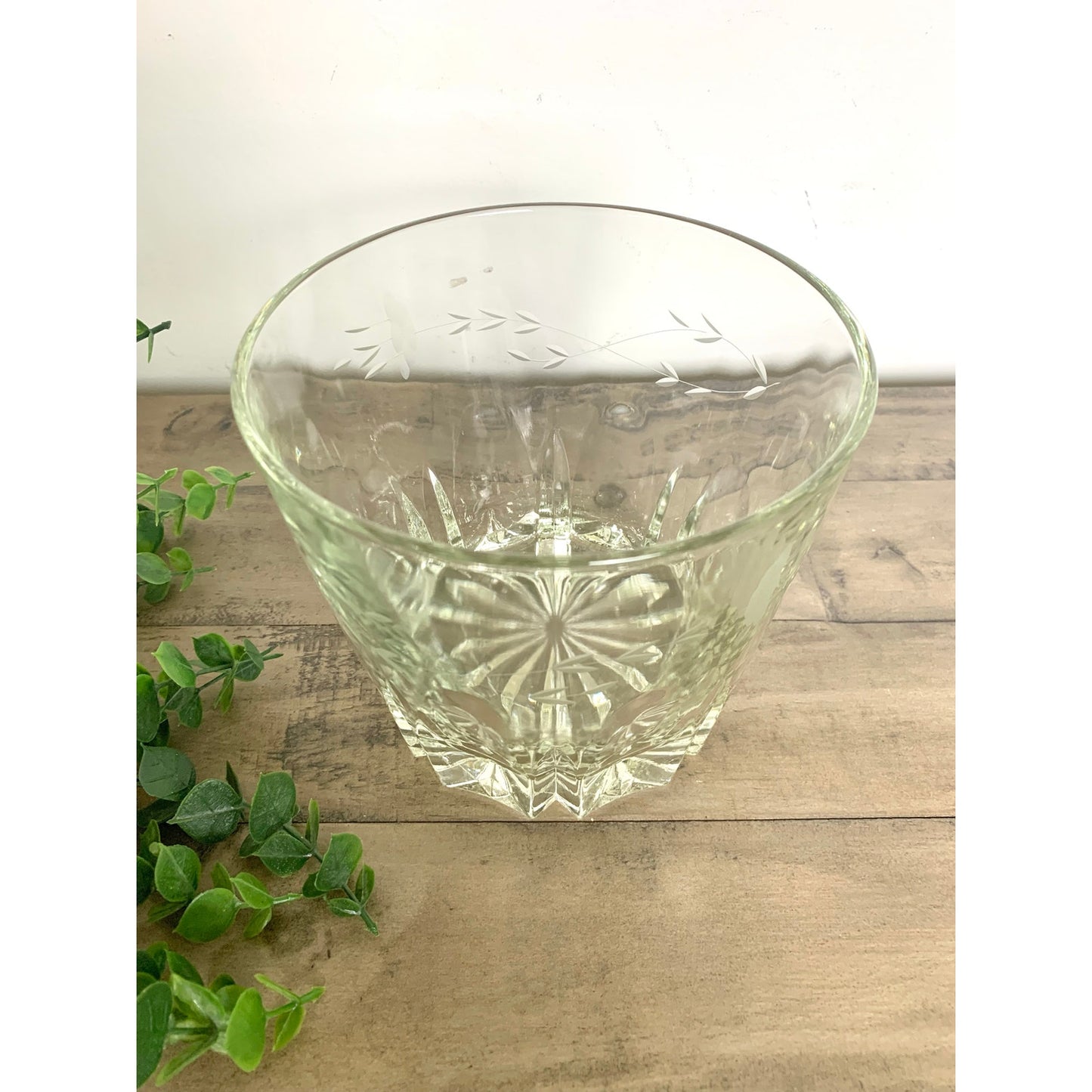 Vintage Princess House Etched Glass Ice Bucket with Floral Band and Starburst Base