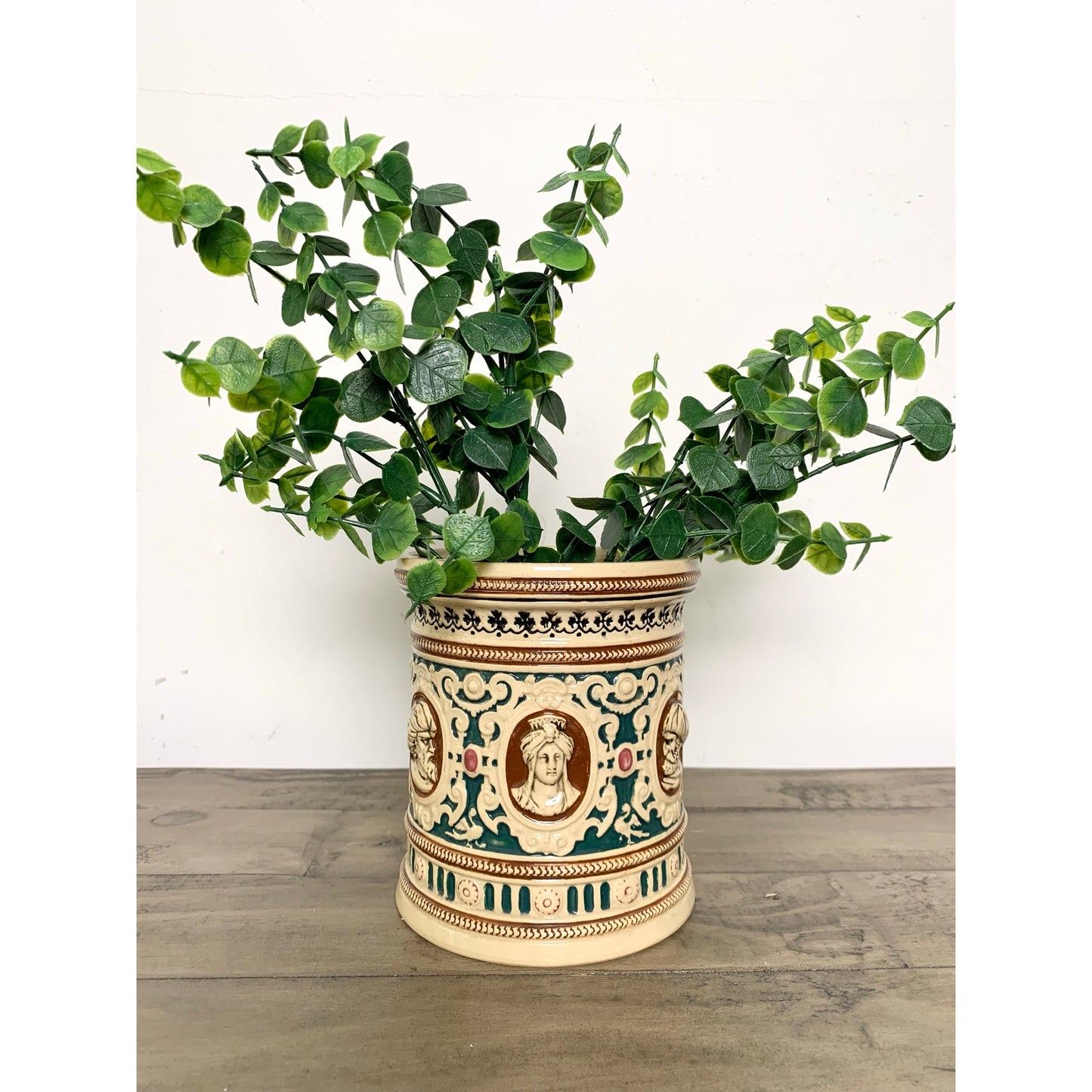 Antique German Majolica Style Pottery Jardiniere Crock Tobacco Jar Humidor