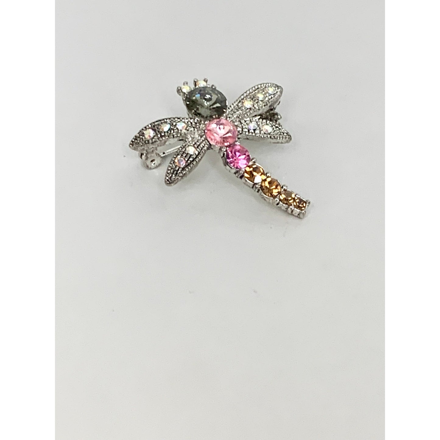 Vintage Rhinestone Dragonfly Brooch Pink Crystal Insect Pin Statement Jewelry